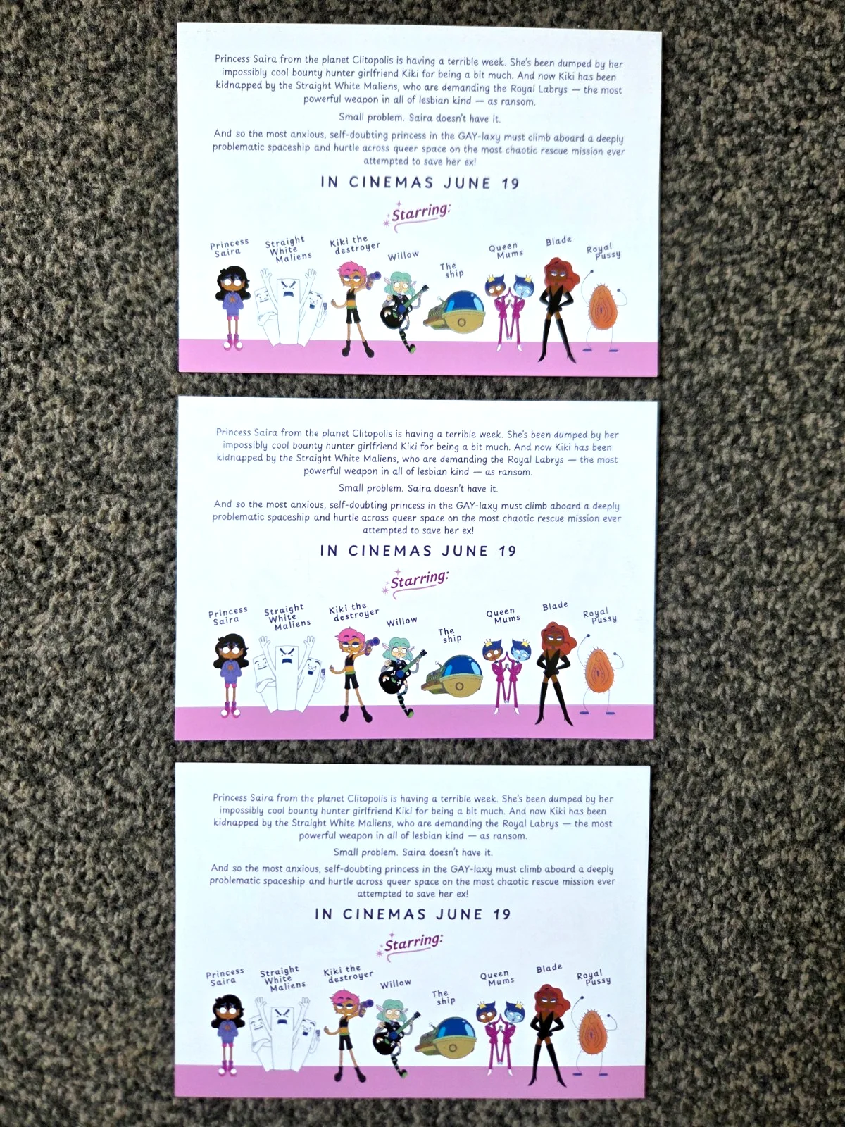 3 x Lesbian Space Princess movie promo postcards set, image 3