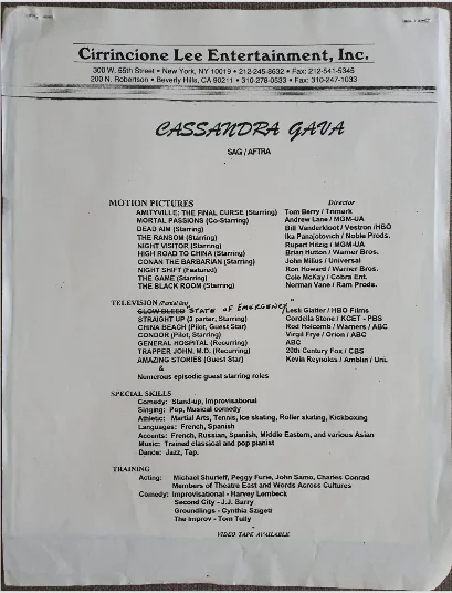 CASSANDRA GAVA - VINTAGE ORIGINAL 1980s PHOTO & RESUME - CONAN THE BARBARIAN, изображение 2