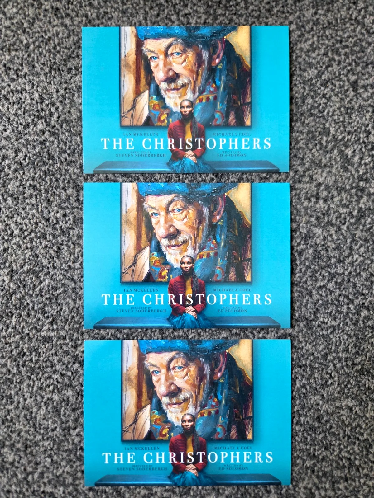 3 x THE CHRISTOPHERS promo postcards set (Ian McKellen Michaela Coel 2026 movie), изображение 2
