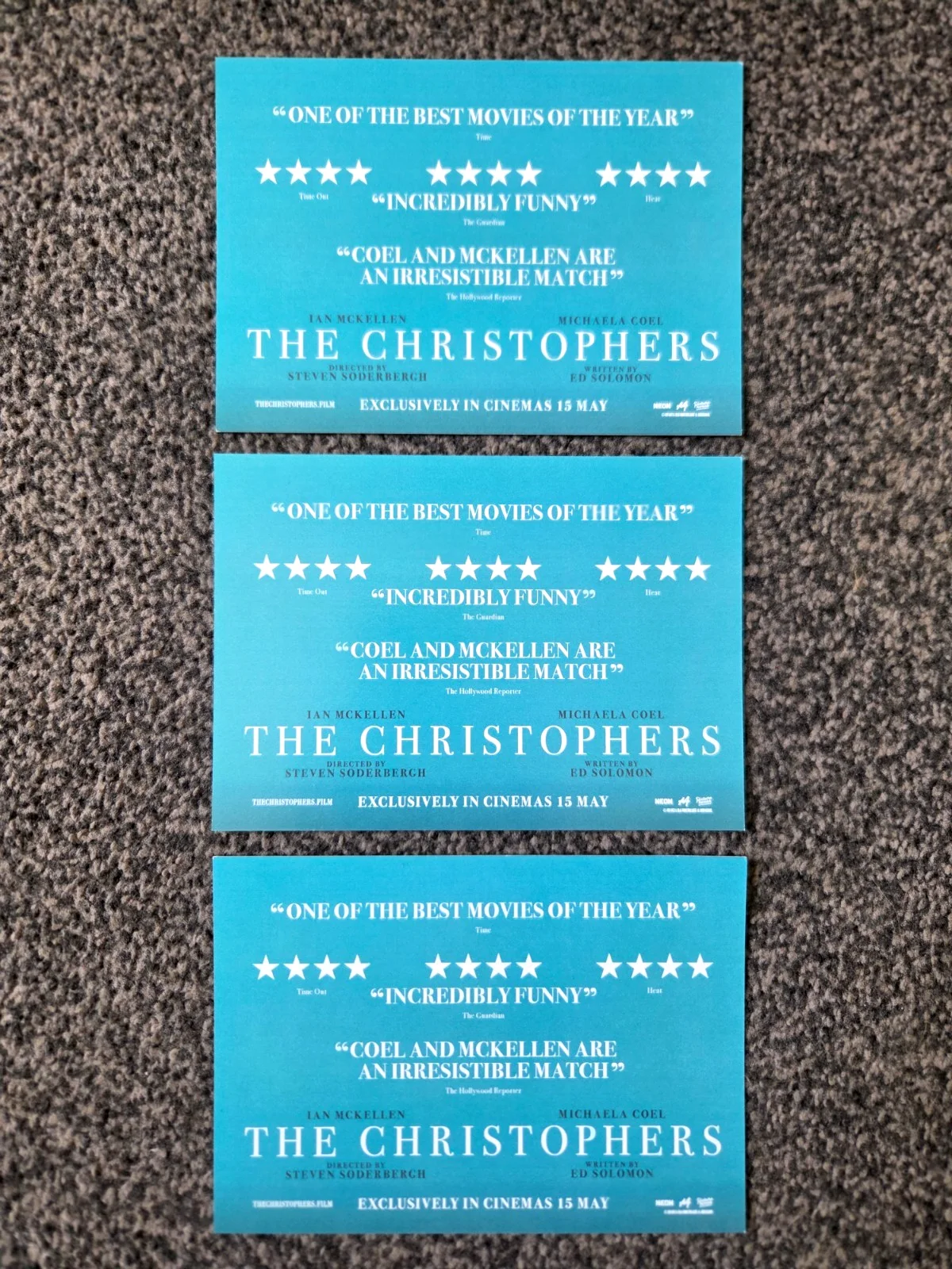 3 x THE CHRISTOPHERS promo postcards set (Ian McKellen Michaela Coel 2026 movie), изображение 3
