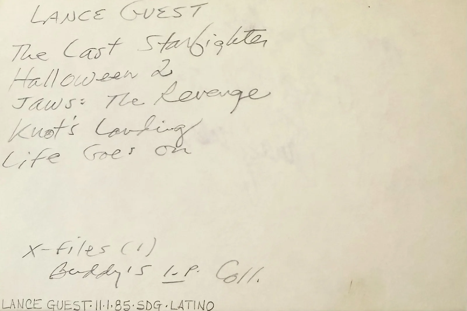Lance Guest — LANCE GUEST Signed Autographed 4"x 6" INDEX CARD JAWS: The Revenge HALLOWEEN II, image 2