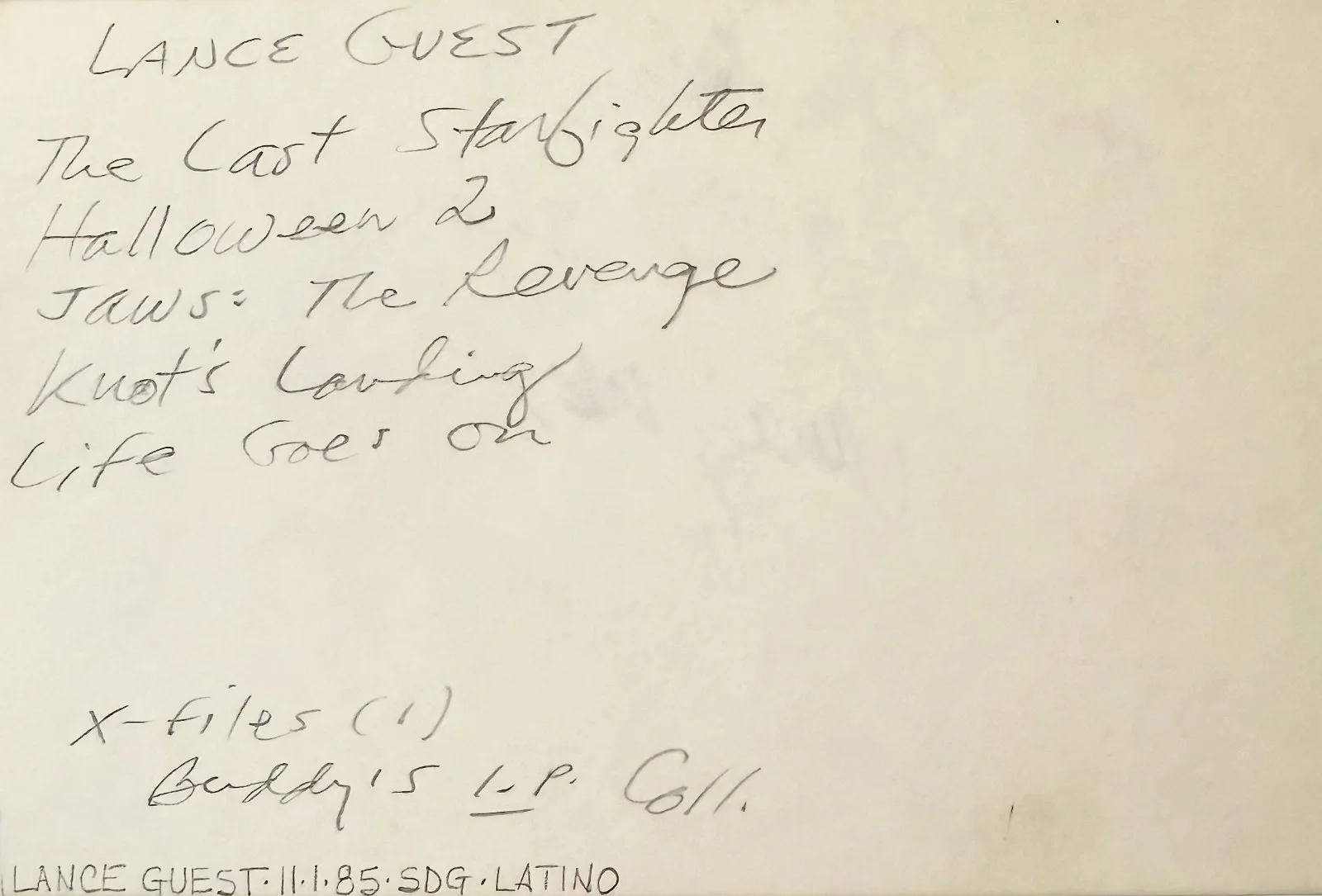 Lance Guest — LANCE GUEST Signed Autographed 4"x 6" INDEX CARD JAWS: The Revenge HALLOWEEN II, image 4