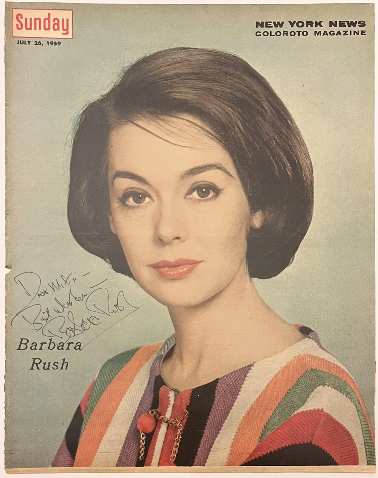 Barbara Rush — Barbara Rush Signed Large 1959 Sunday Magazine Photo Peyton Place Autographed