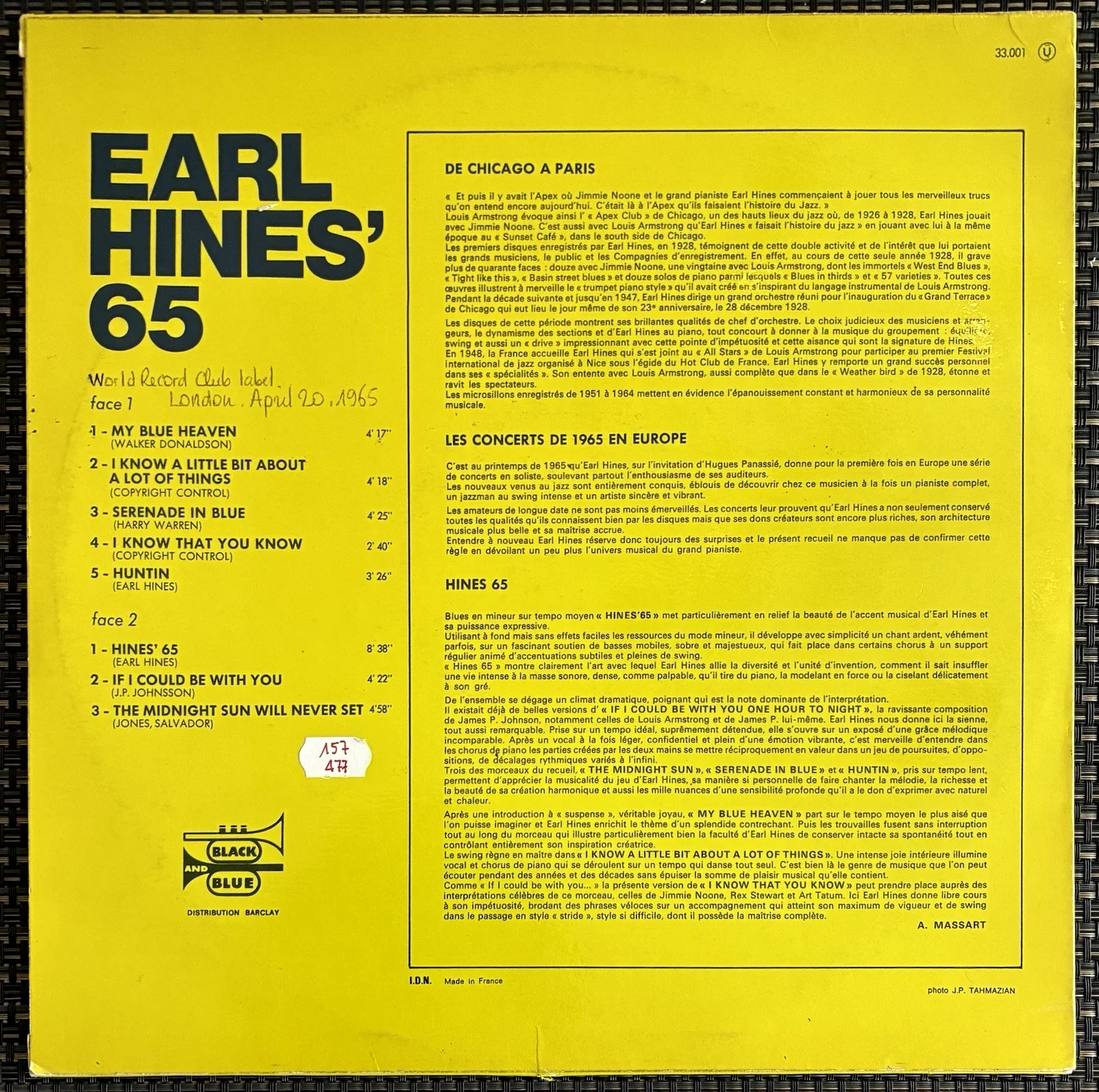 Earl "Fatha" Hines Signed Jazz Greatest Names Vinyl Record LP Jacket Autographed, image 3