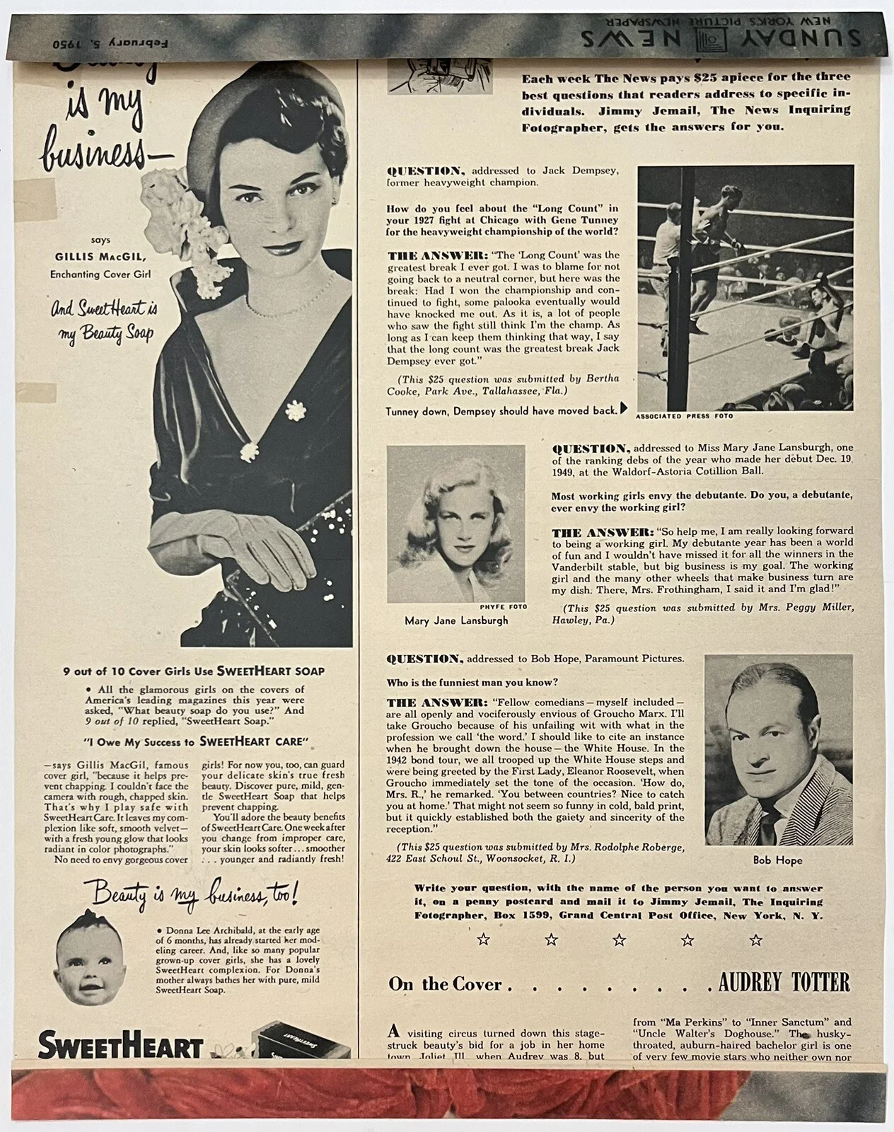 Audrey Totter — Audrey Totter Signed 10.5x13.5 Magazine Cover Photo Lady in the Lake Autographed, изображение 2