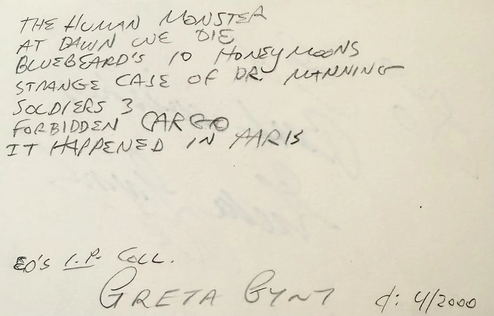 Greta Gynt — GRETA GYNT Signed Autograph 3x5 INDEX CARD The Dark Eyes of London Dear Murderer, изображение 2
