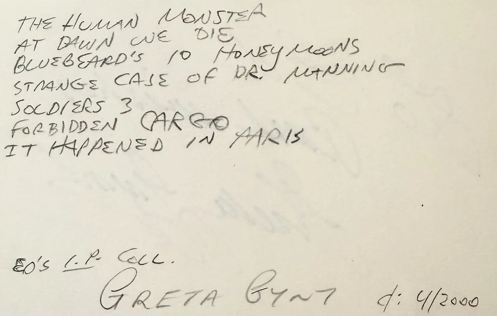 Greta Gynt — GRETA GYNT Signed Autograph 3x5 INDEX CARD The Dark Eyes of London Dear Murderer, изображение 4