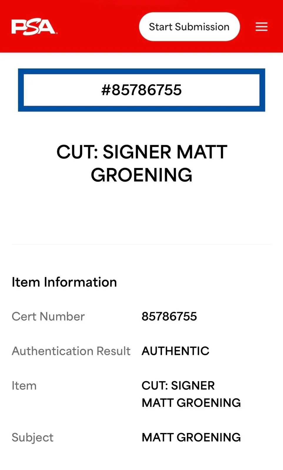 Matt Groening — Matt Groening Signed & Bart Simpson Sketch The Simpsons Cut PSA Slab Encaps, image 4
