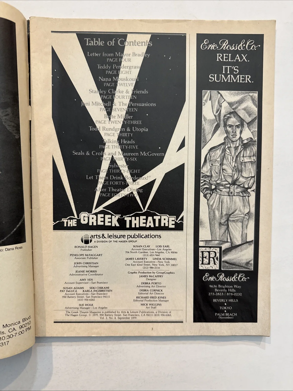 1979 Greek Theatre Program Teddy Pendergrass Talking Heads Midler Joni Mitchell, image 2