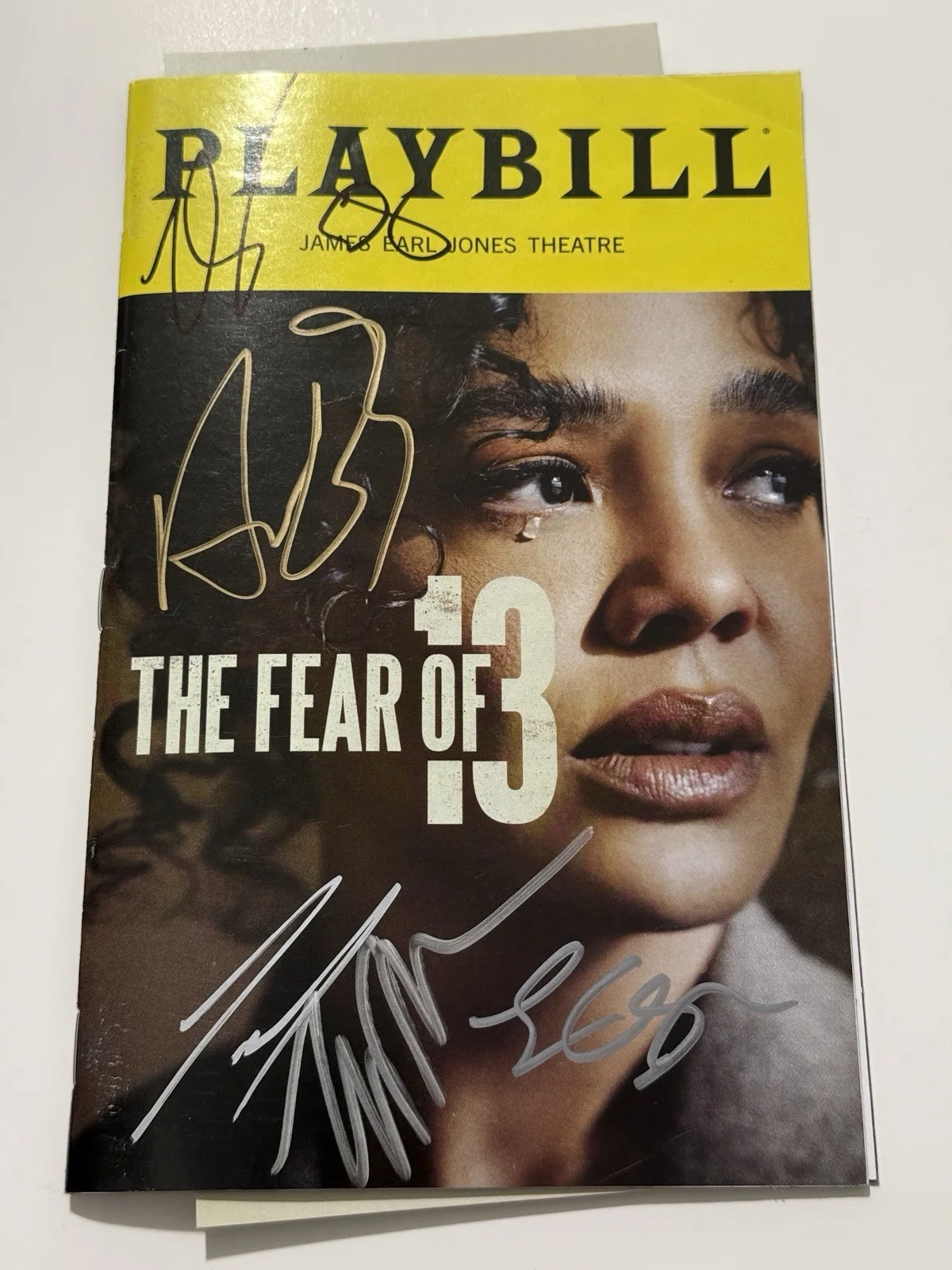 Adrien Brody, Tessa Thompson, cast members — The Fear of 13 signed Broadway Playbill Adrien Brody, Tessa Thompson + cast