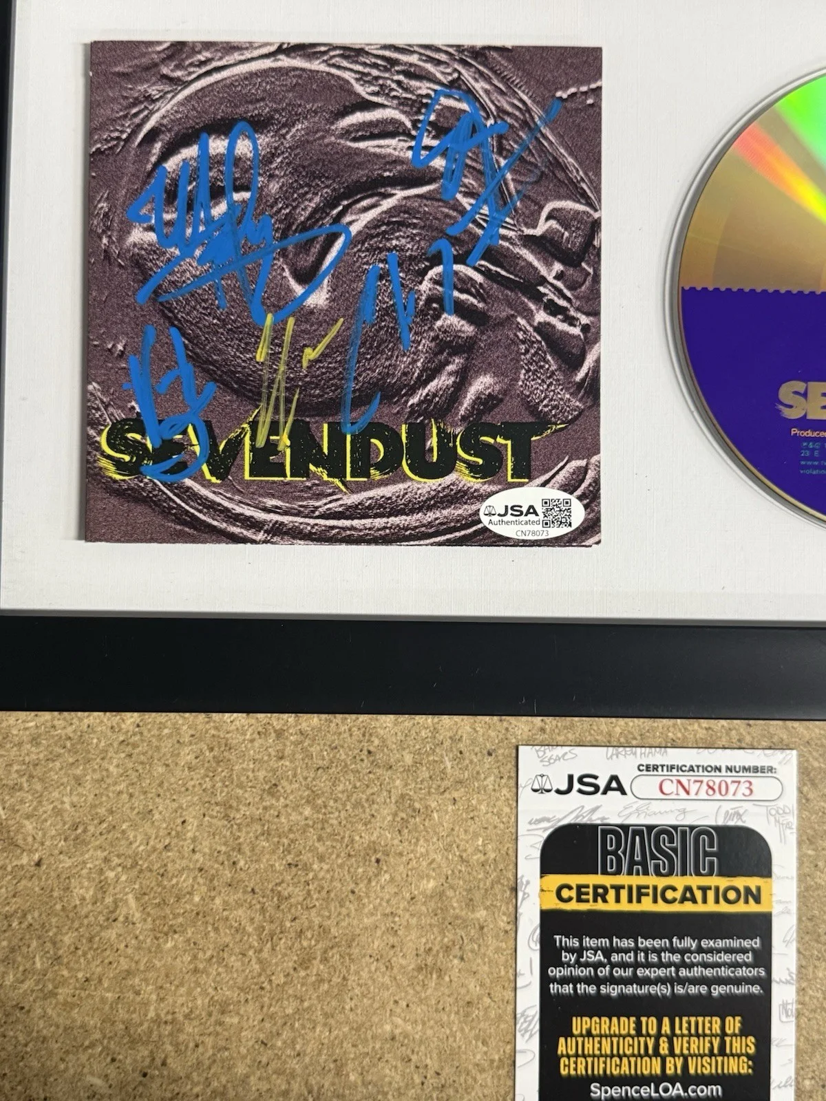 Sevendust (7D) Complete Band Signed “Self Titled 1997” Framed CD With JSA COA, image 2