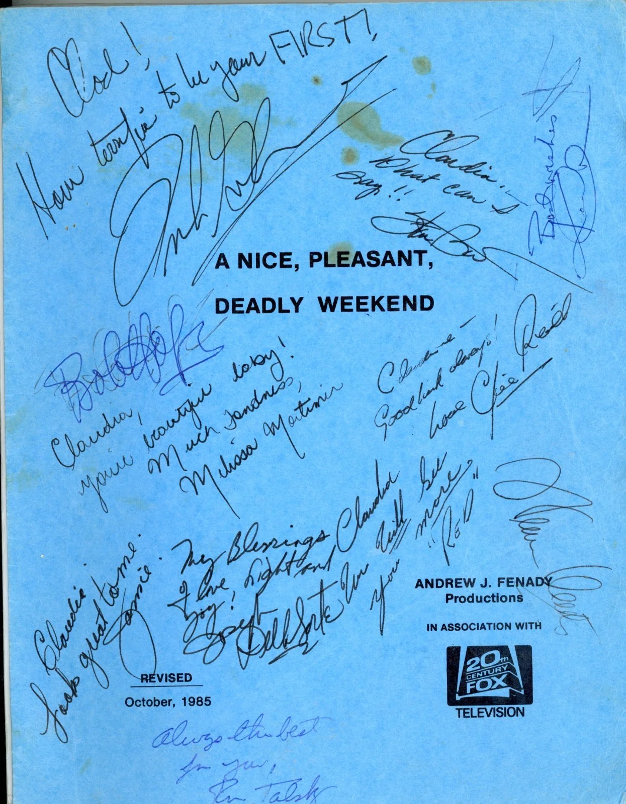 Bob Hope, Frank Gorshin, Jaimie Farr — Signed Masterpiece of Murder Screenplay - Bob Hope, Frank Gorshin, Others - JSA