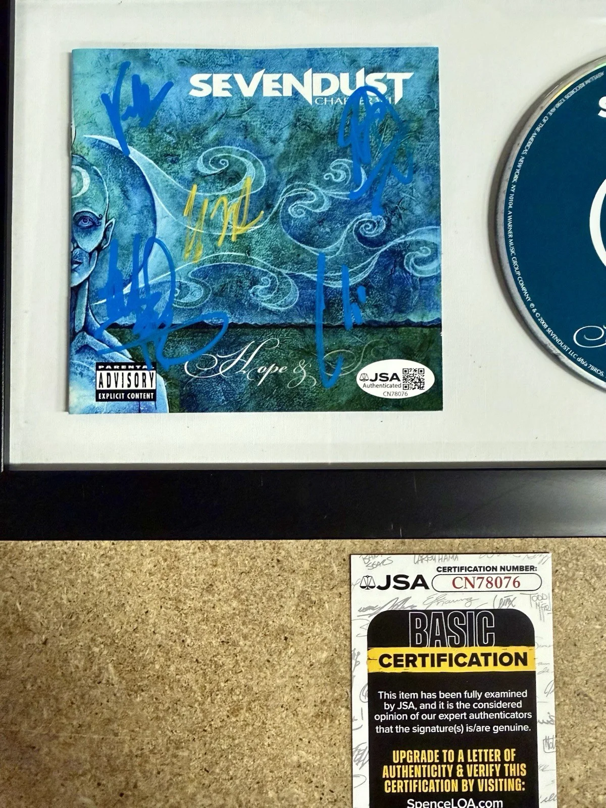 Sevendust (7D) Complete Band Signed “Chapter VII Hope & Sorrow Framed CD JSA COA, image 2