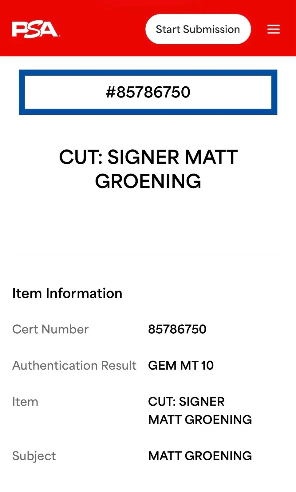Matt Groening — Matt Groening Signed & Bart Simpson Sketch The Simpsons Cut PSA Slab Encaps, image 4