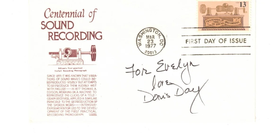 Doris Day — AUTOGRAPH OF DORIS DAY ON SOUND RECORDING COVER