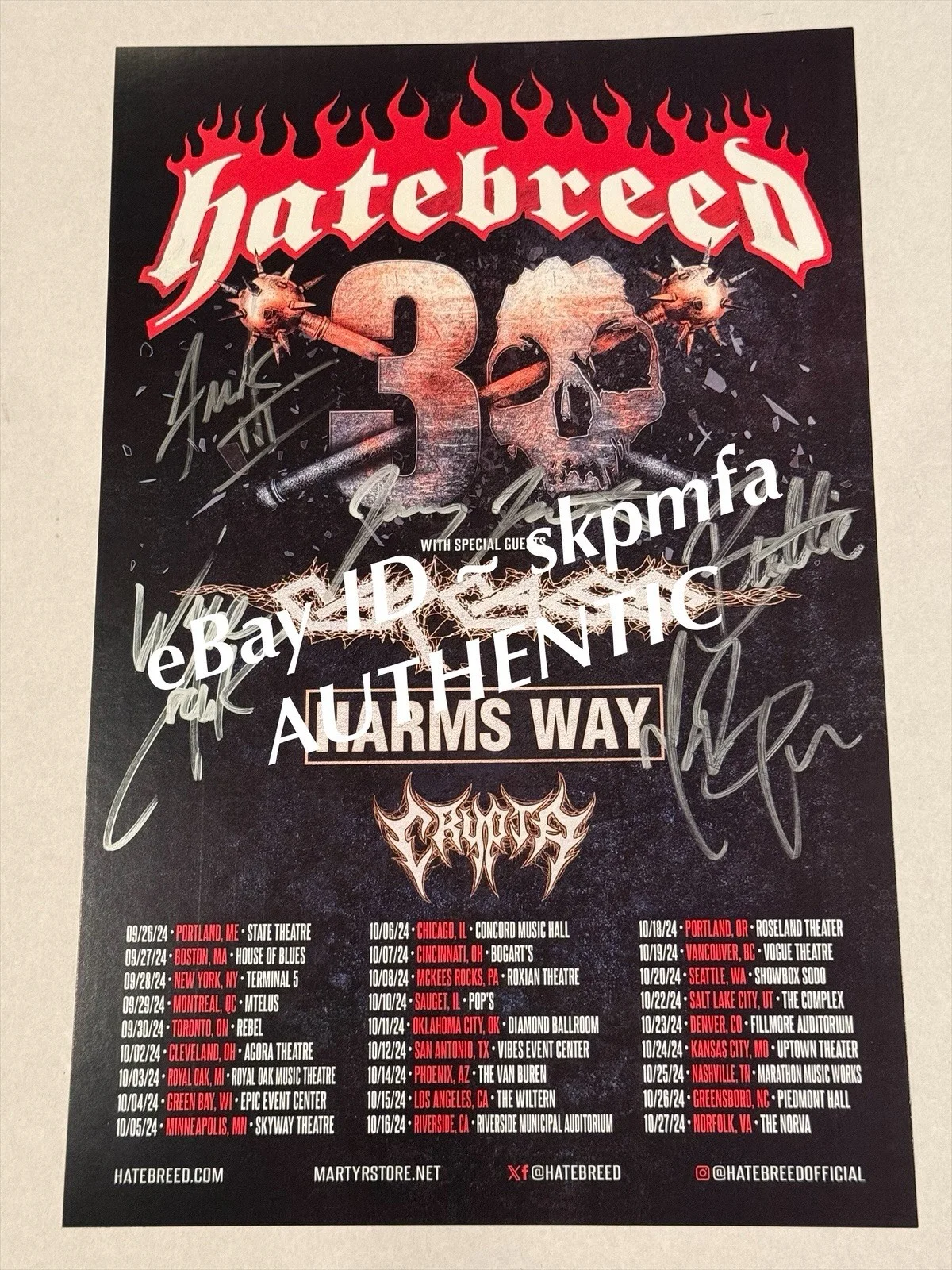 HATEBREED Framed Poster Band SIGNED 2024 Tour 11x17 💯 Official MERCH 🔥 🎤, изображение 2