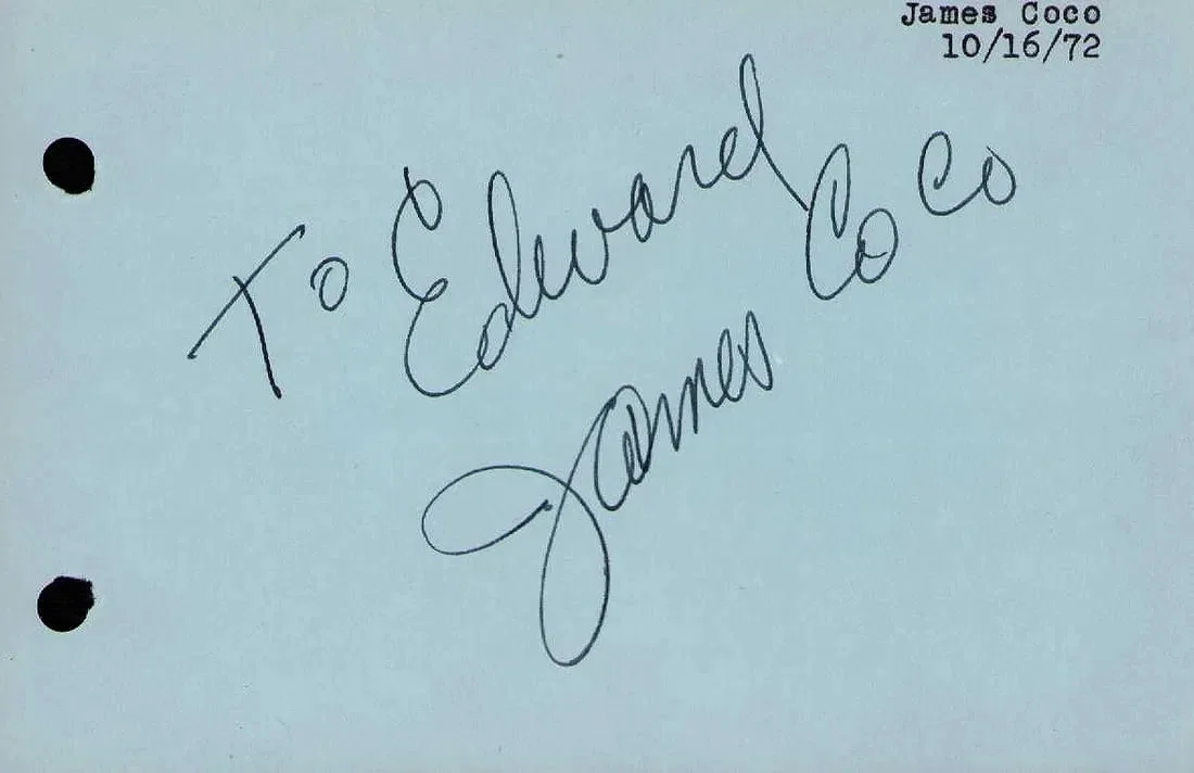 James Coco — Vintage 1972 James Coco Signed 3x5 Index Card Autographed W/ COA