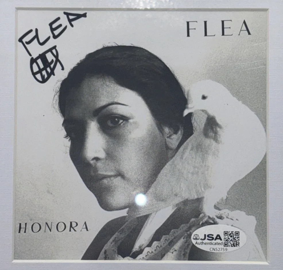 FLEA HONORA RED HOT CHILI RHCP AUTOGRAPH SIGNED FRAMED MATTED CD JSA COA CN52759, image 2