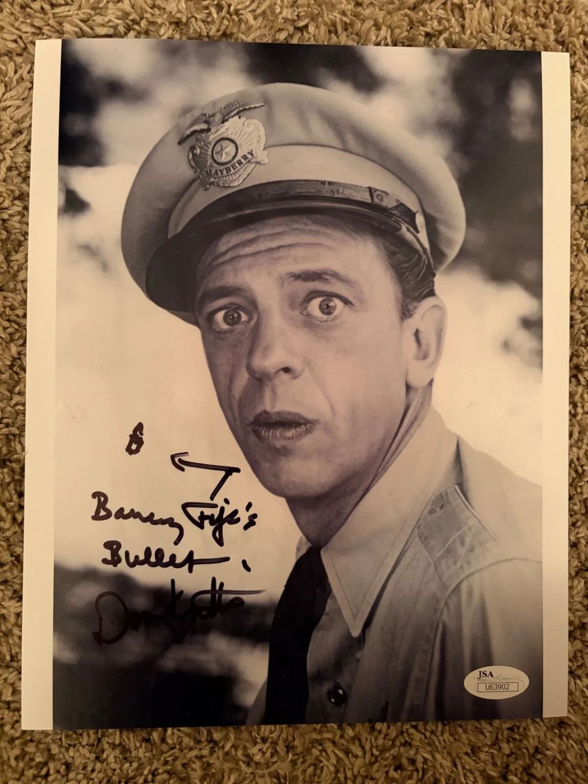 Don Knotts — Don Knotts Signed Barney Fife 8x10 Photo Autograph