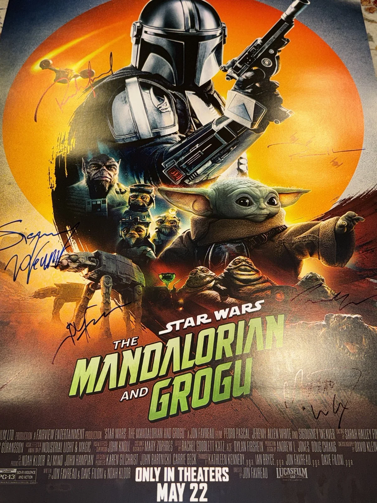 The Mandalorian and Grogu Star Wars Movie Poster Cast Signed COA Rare 2026 Film, изображение 5