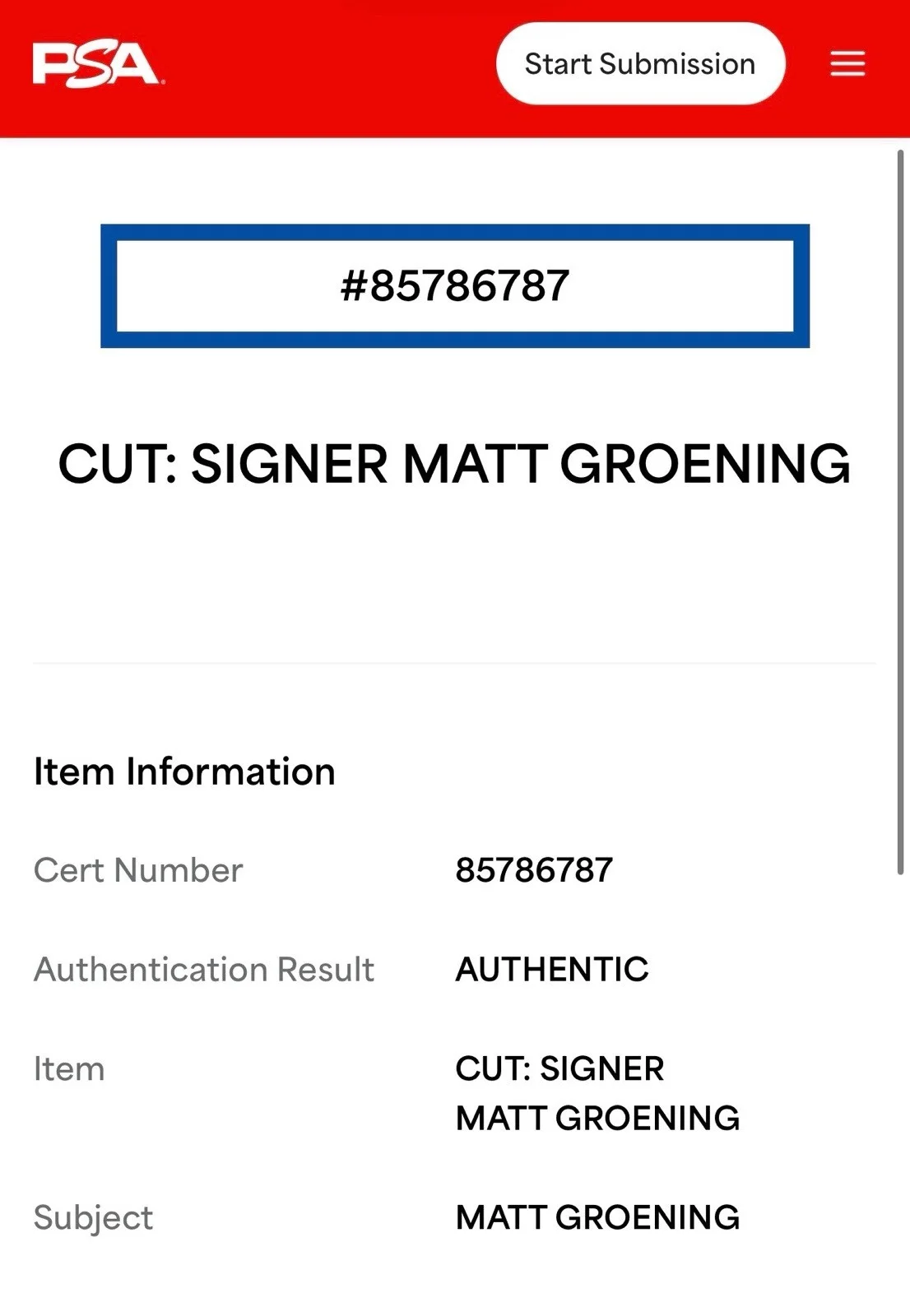 Matt Groening — Matt Groening Signed & Bart Simpson Sketch The Simpsons Cut PSA Slab Encaps, изображение 4