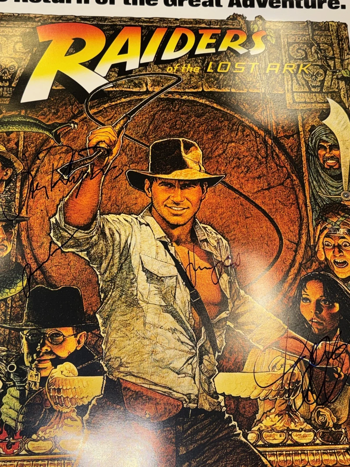 Raiders of the Lost Ark Movie Poster Cast Signed Harrison Ford Indiana Jones COA, изображение 5