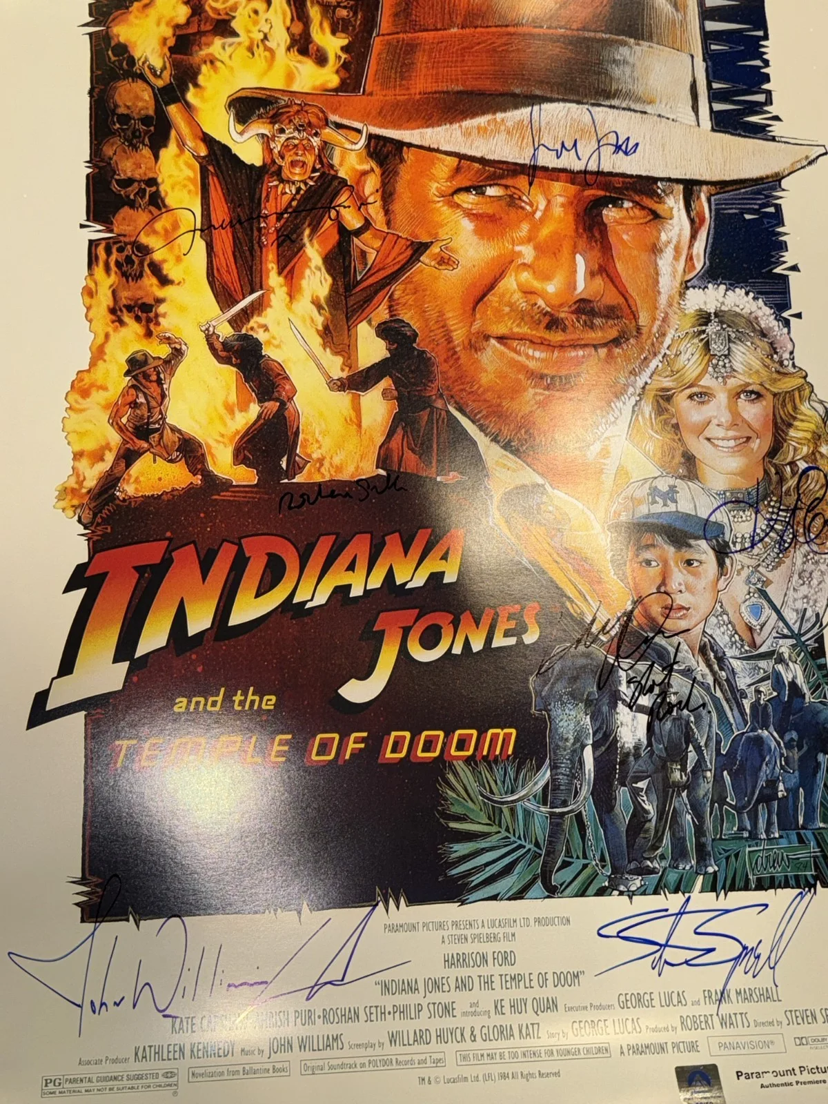 Indiana Jones and the Temple of Doom Movie Poster Cast Signed Harrison Ford COA, изображение 3