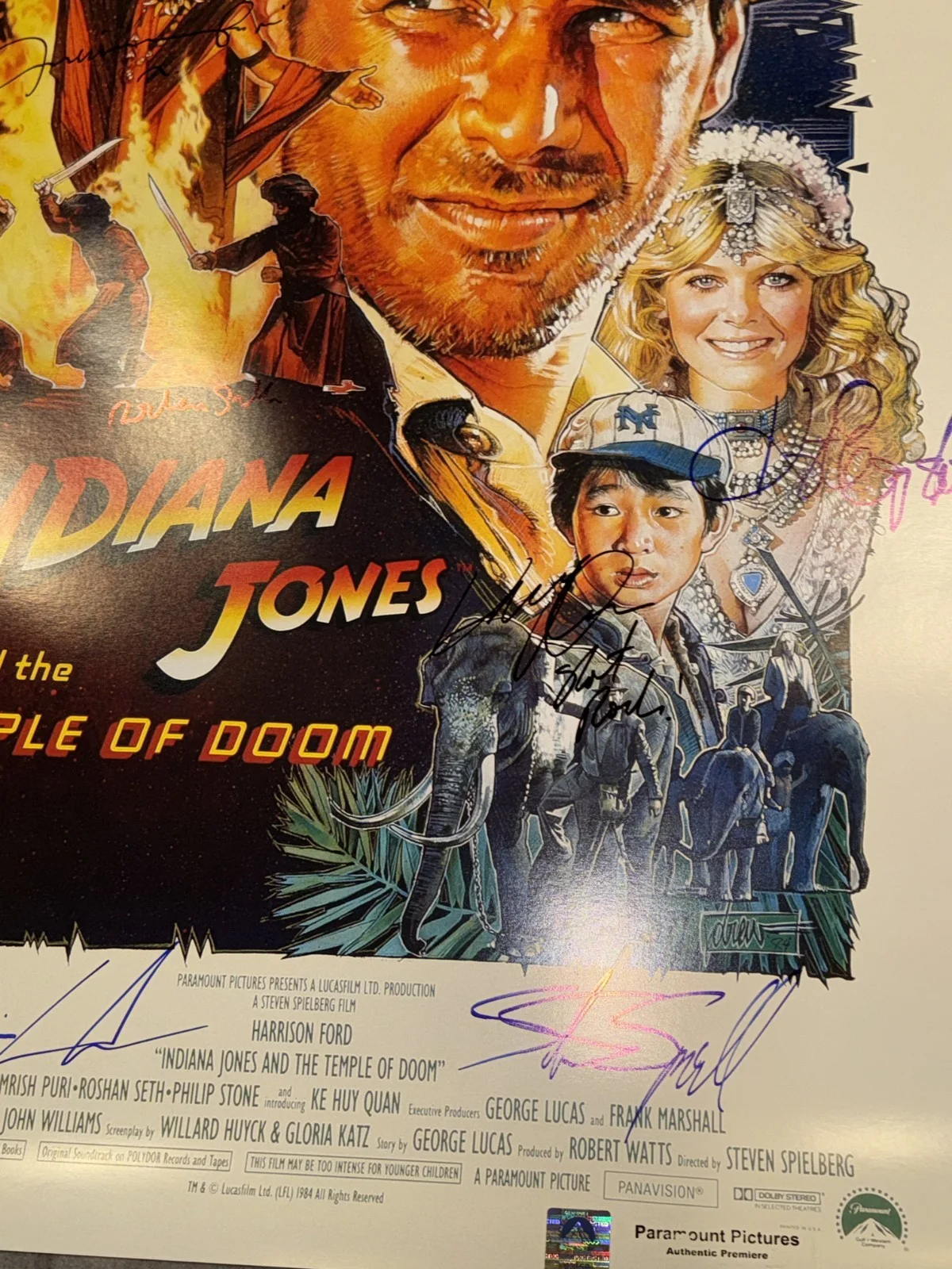 Indiana Jones and the Temple of Doom Movie Poster Cast Signed Harrison Ford COA, изображение 5