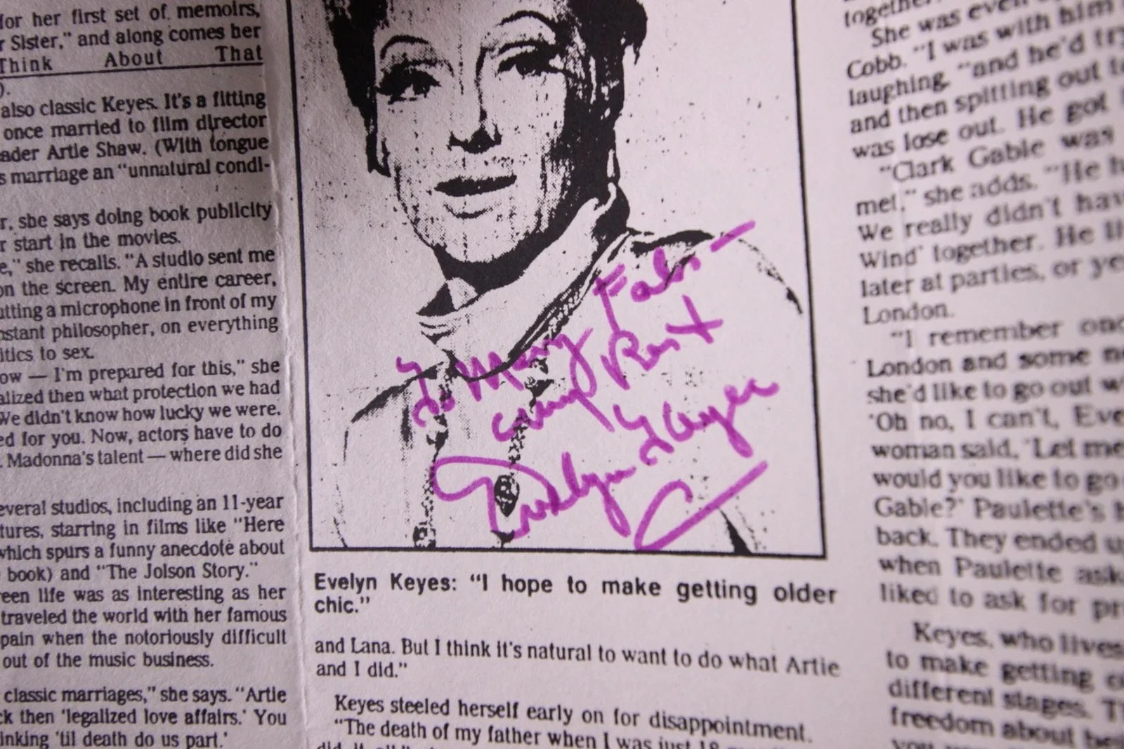 Evelyn Keyes — EVELYN KEYES (1916-2008) (GONE WITH THE WIND) AUTOGRAPH COPEIED ARTICLE~, image 2