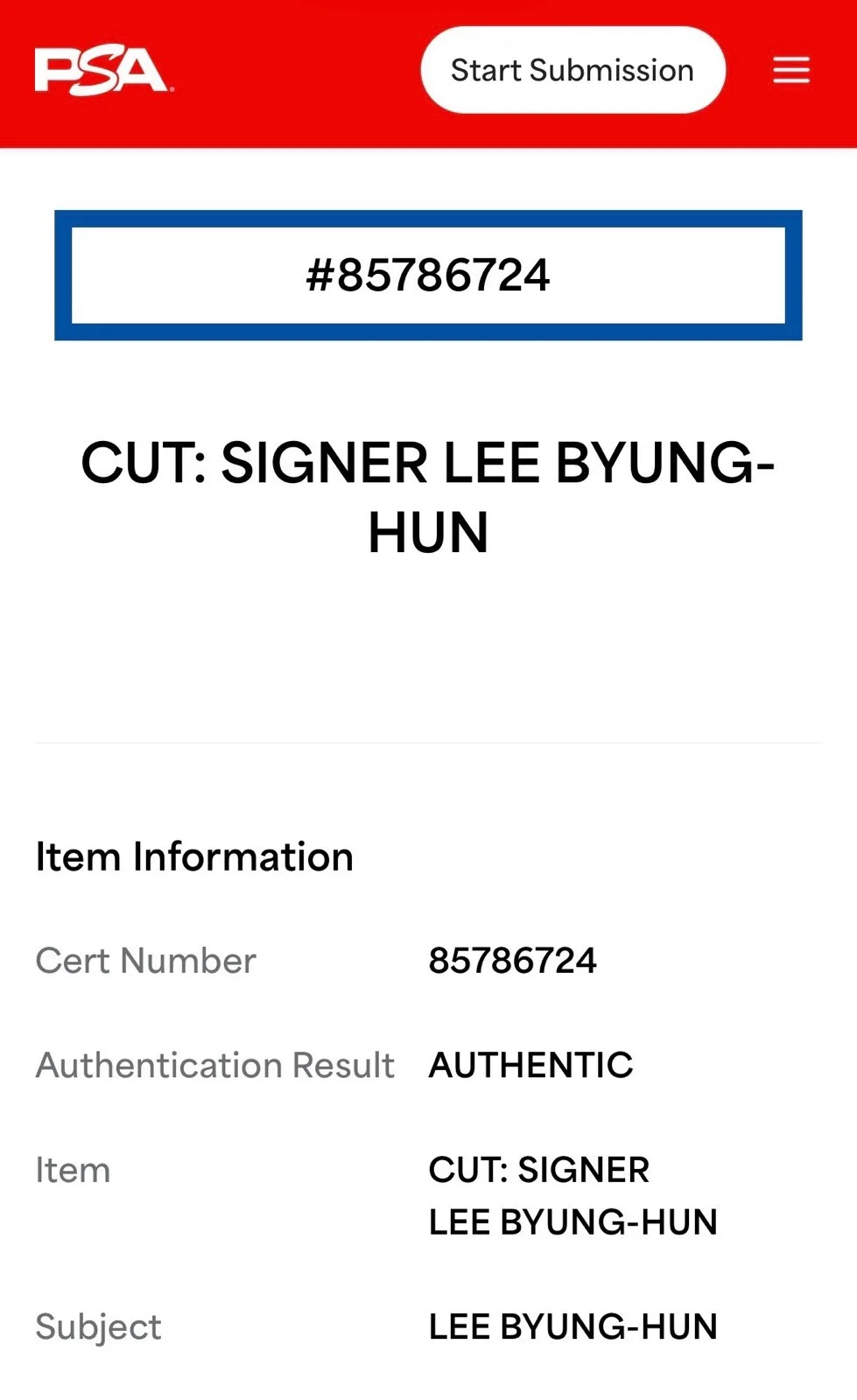 Lee Byung-hun — Lee Byung-hun Front Man Autograph Signed Squid Games Invitation Card PSA Slab, image 3