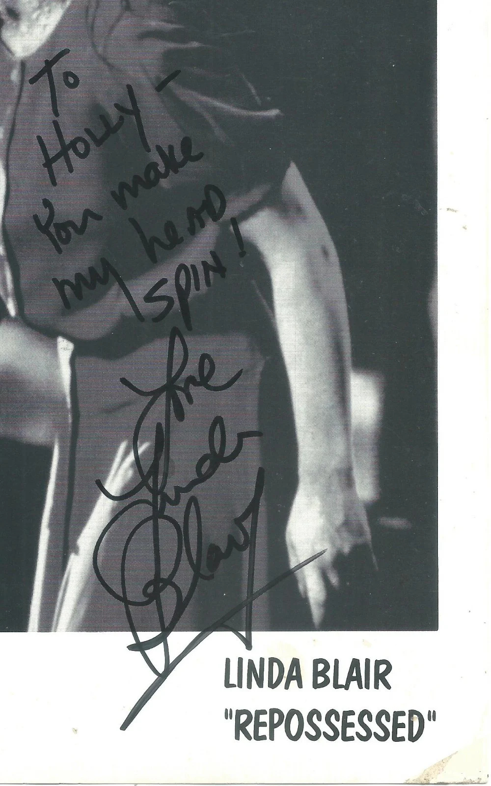 LINDA BLAIR EXORCIST REPOSSESSED YOU MAKE MY HEAD SPIN! INSCRIPTION SIGNED PHOTO, image 2