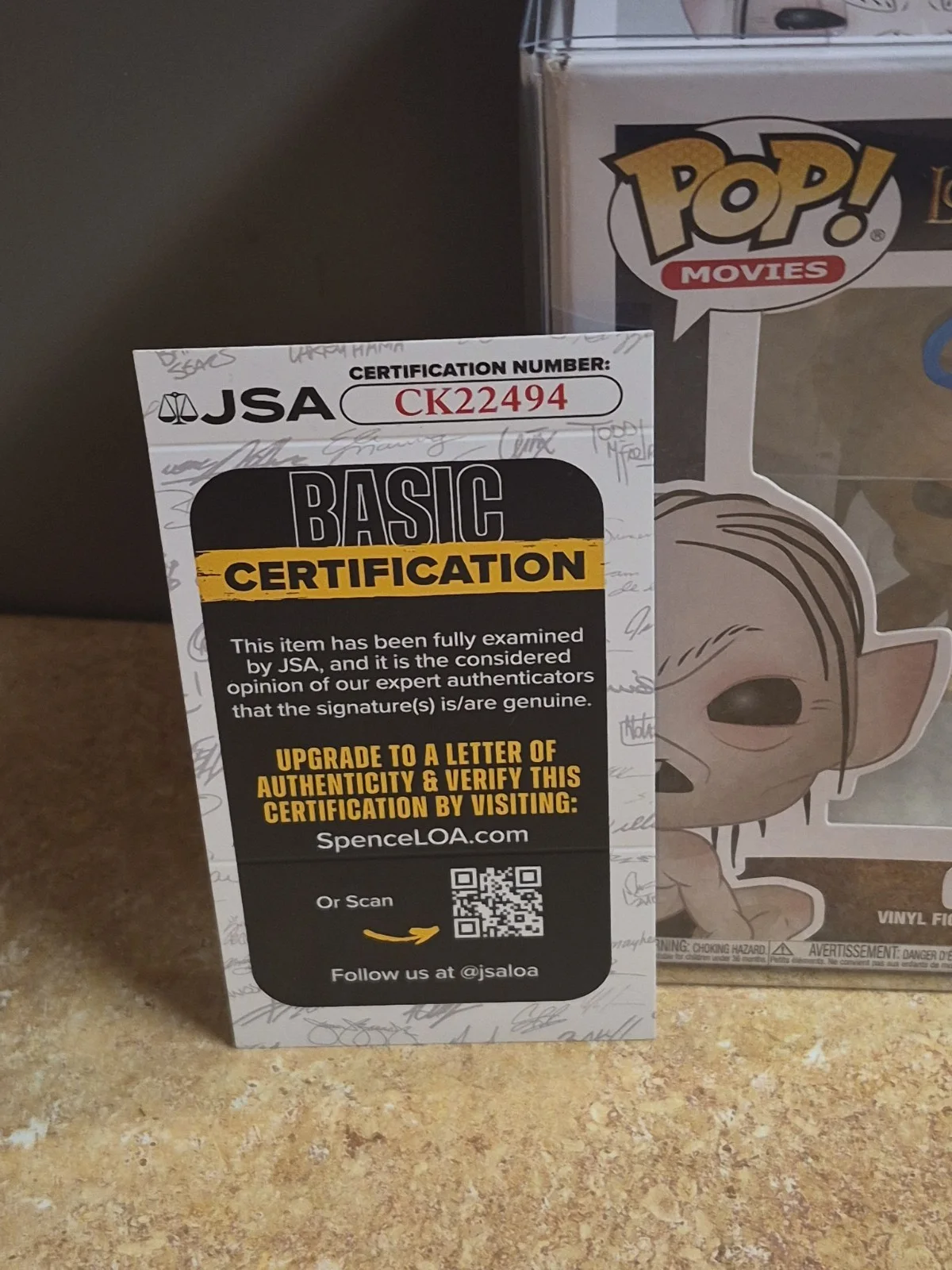 Andy Serkis — Andy Serkis The Lord Of The Rings Movies signed Gollum Funko Pop JSA CK22494, изображение 2