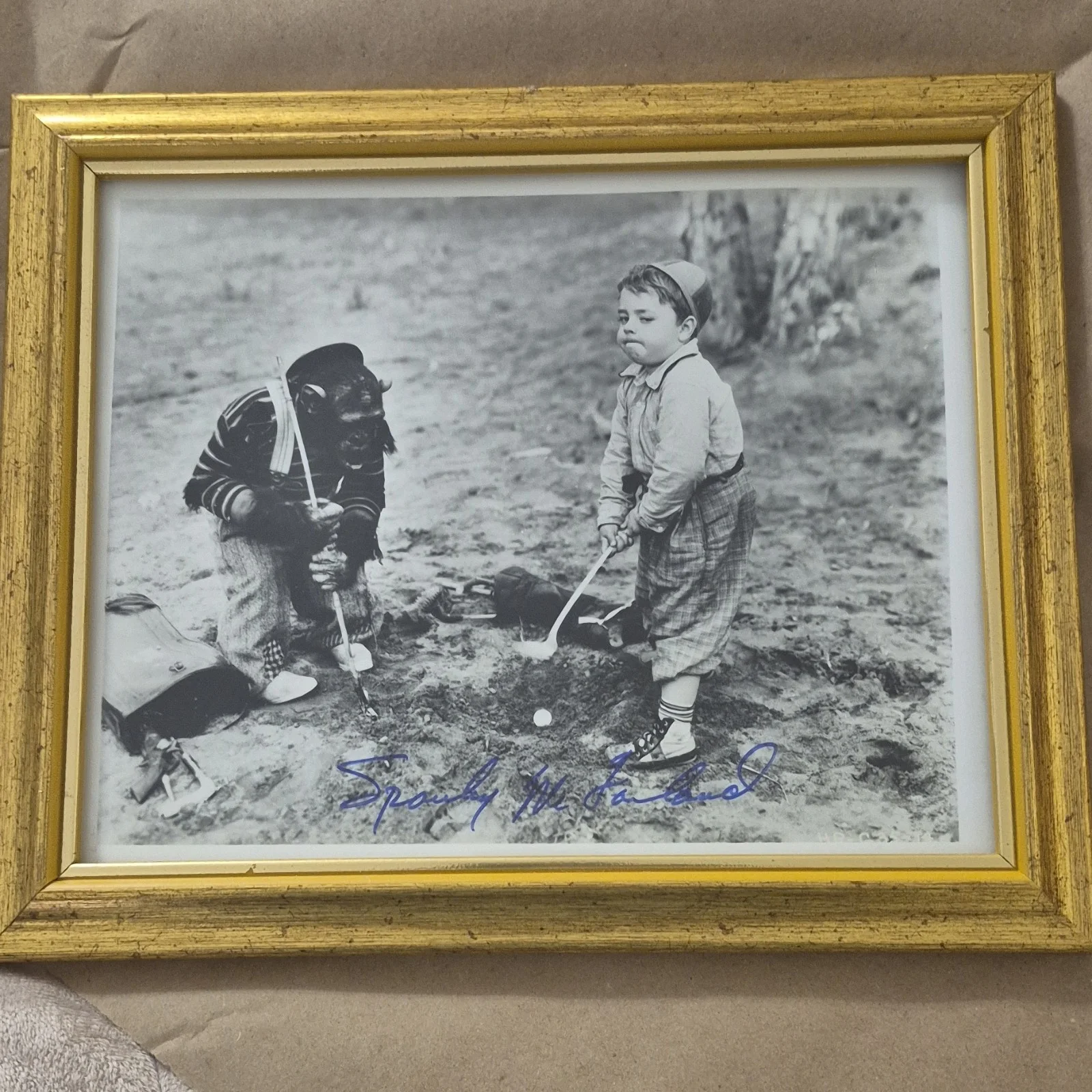 Spanky McFarland — Spanky McFarland 1930s Autographed Childhood Photo With chimp