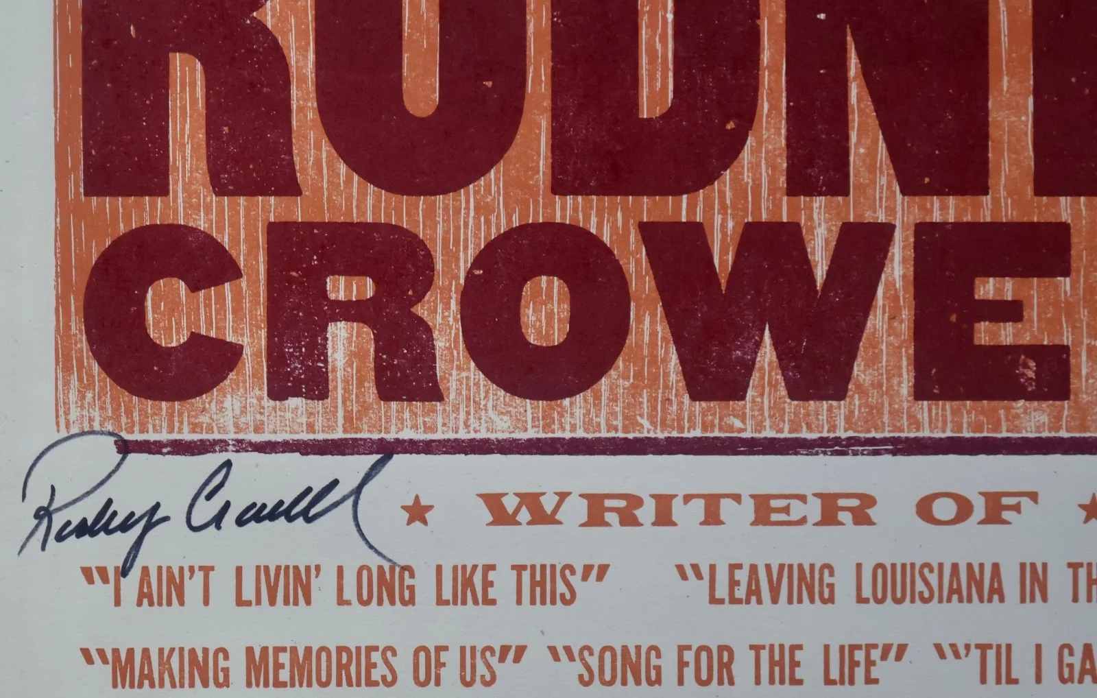 RODNEY CROWELL AUTOGRAPHED HATCH SHOW PRINT POSTER CMA NASHVILLE TN 03/19/2022, изображение 3