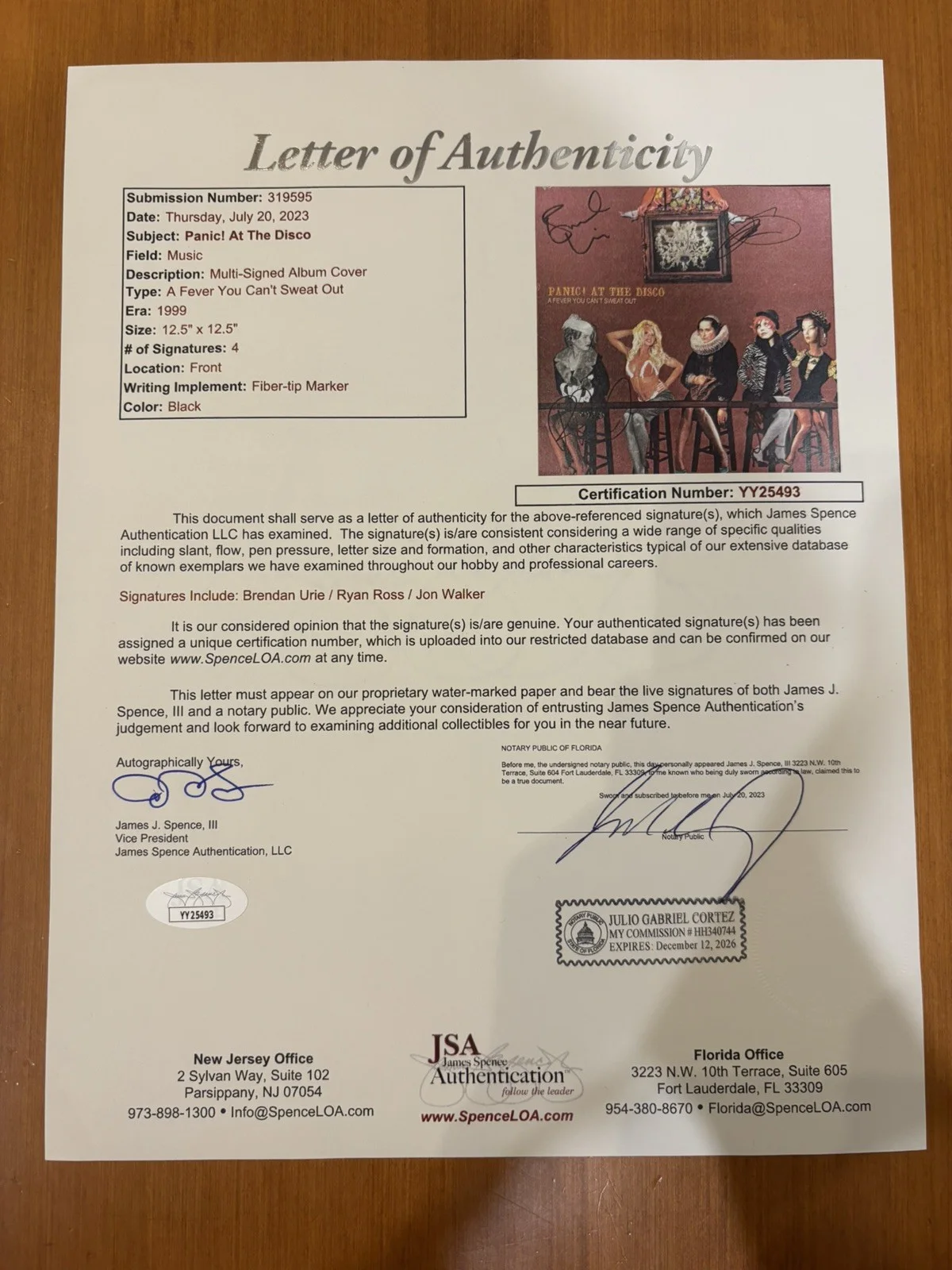 Panic! At The Disco Signed A Fever You Can’t Sweat Out 2005 Vinyl Ryan Ross JSA, image 3