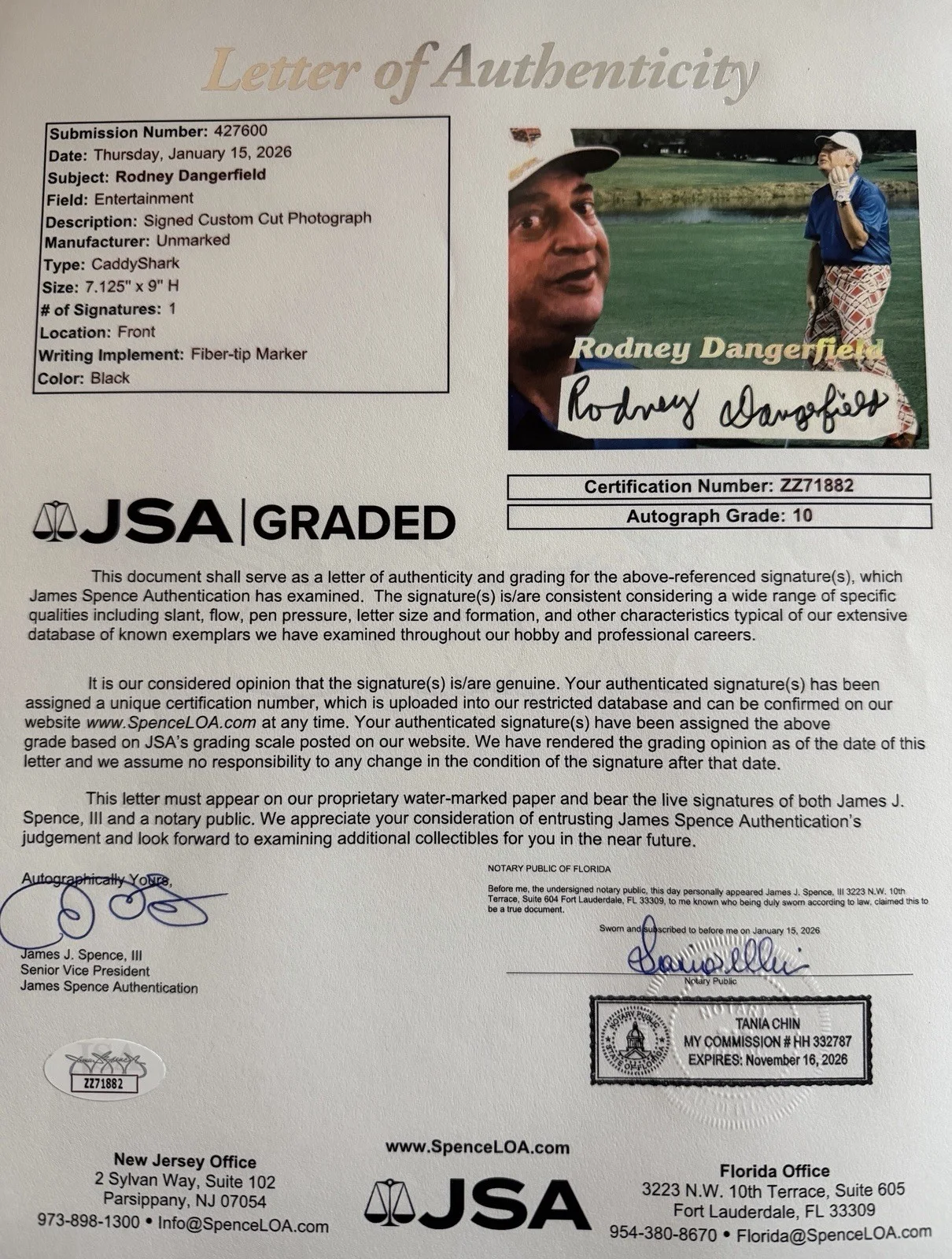 Rodney Dangerfield Signed Custom Cut Photo PSA Slab JSA Auto Grade 10 Caddyshack, image 4