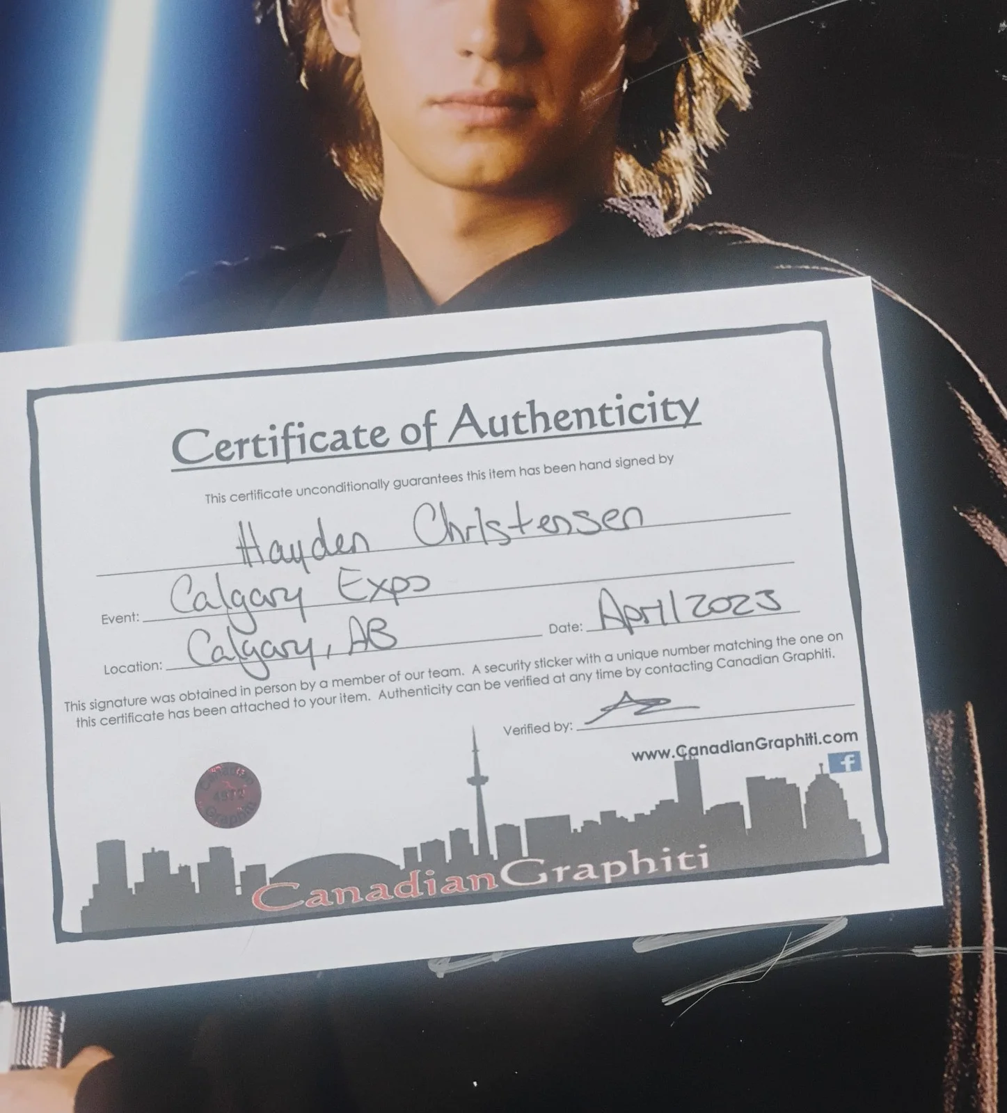 Hayden Christensen Hand Signed 11x14 Photo COA Star Wars NO US TARIFFS, image 3