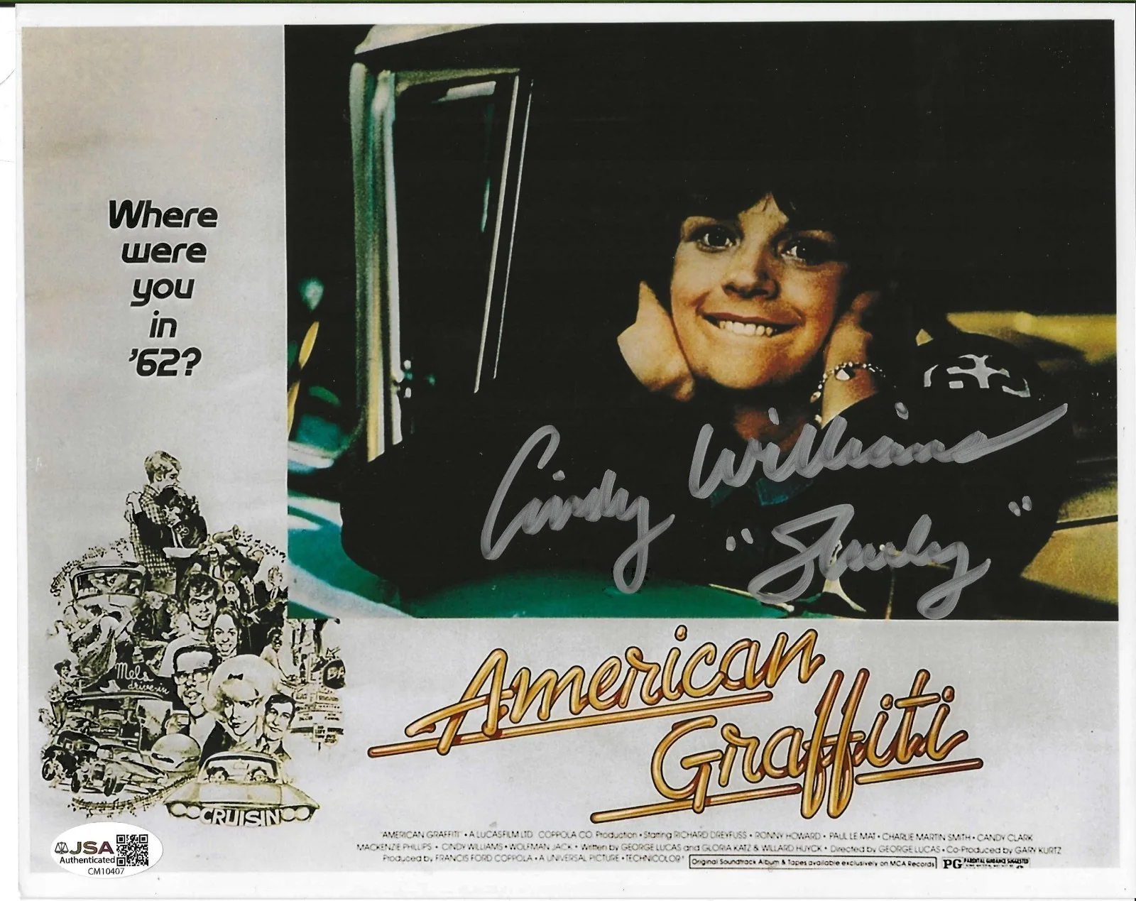 Cindy Williams — The Movie American Graffiti Cindy Williams (Deceased) Autographed 8x10W/JSA COA