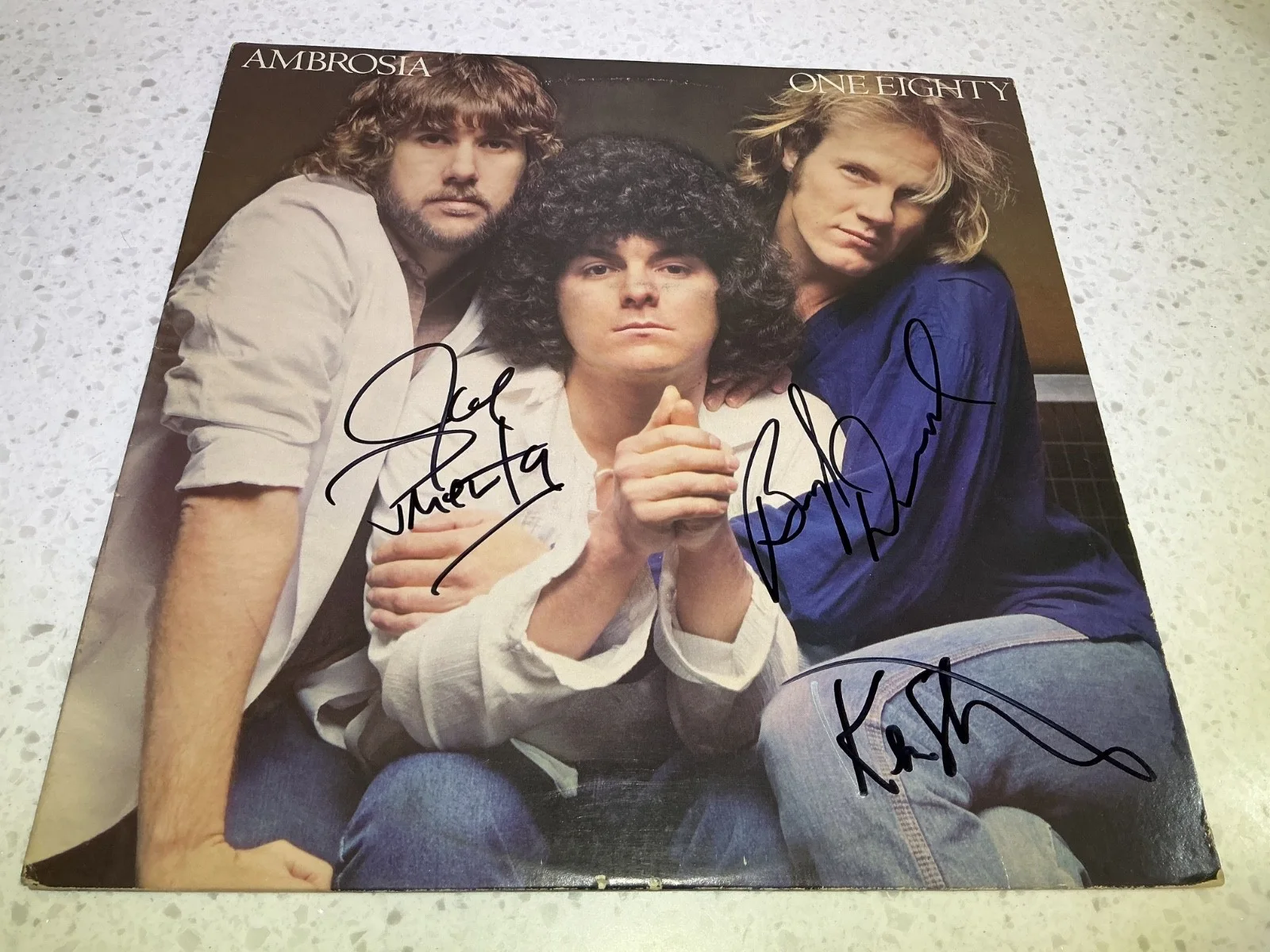 2 Ambrosia Signed autographed Album Record LP Sleeves Covers One Eighty, image 2