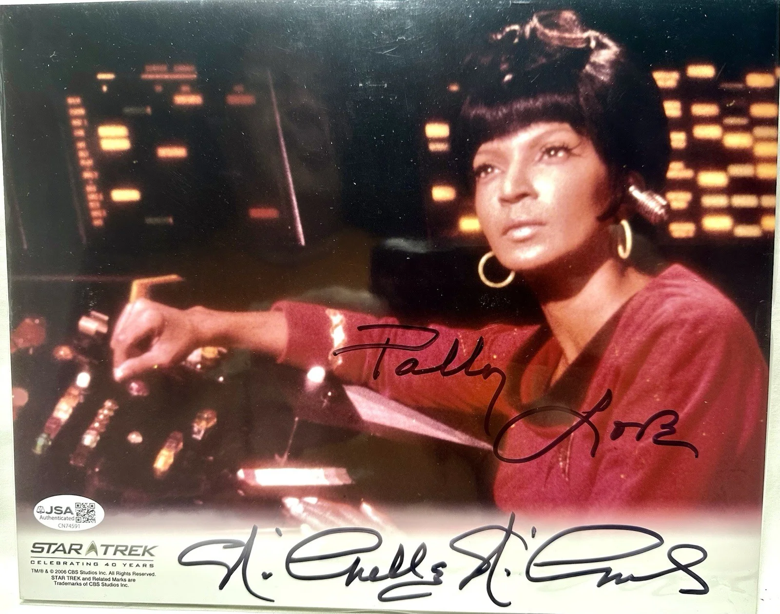 Nichelle Nichols James Doohan George Takei — Star Trek TOS Signed Lot Nichols Doohan Takei (JSA) & 1982 Promo Stills, image 2
