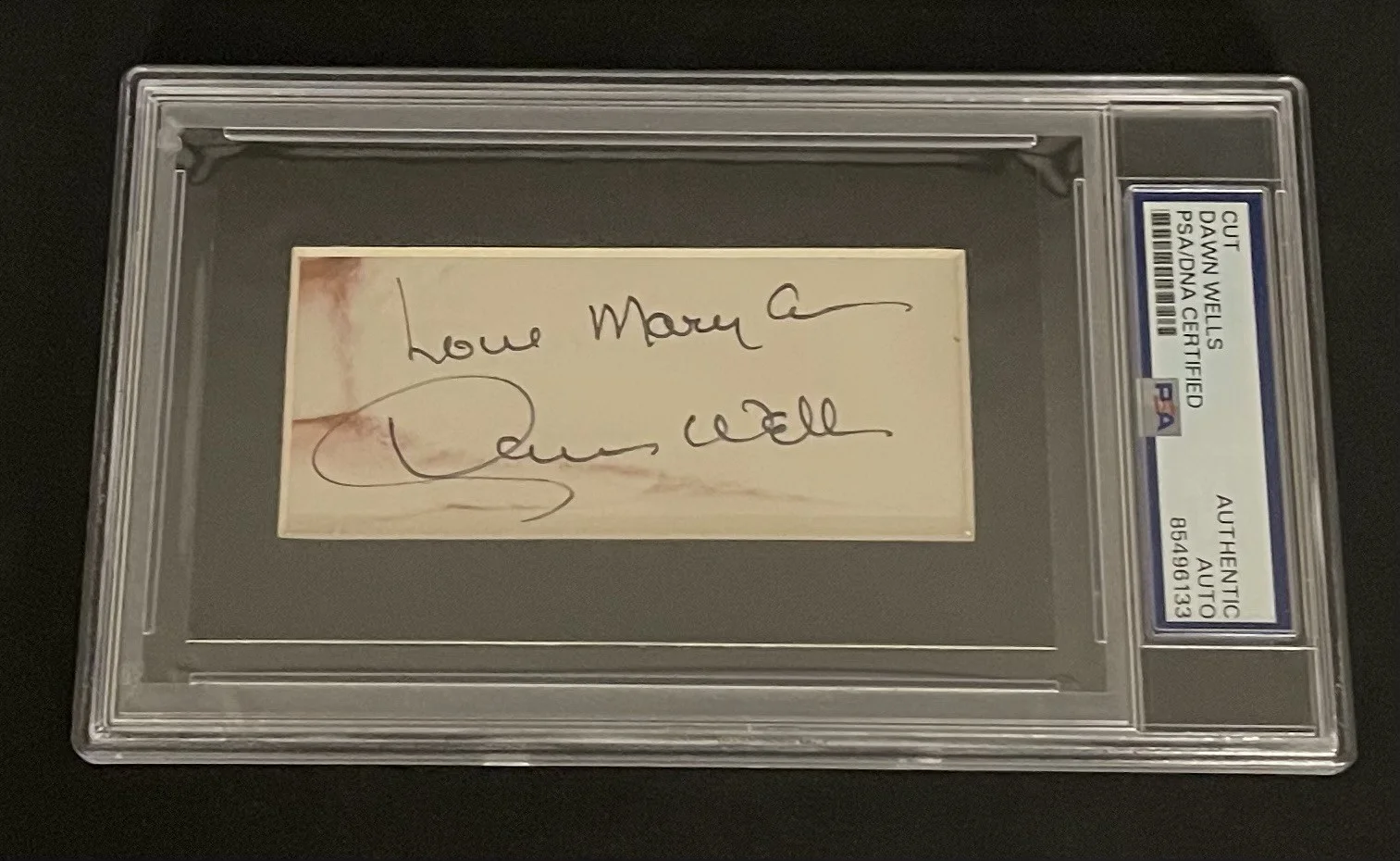 Dawn Wells — Dawn Wells PSA/DNA Signed Cut Signature 3x5 Autographed Slabbed Mary Ann, image 2