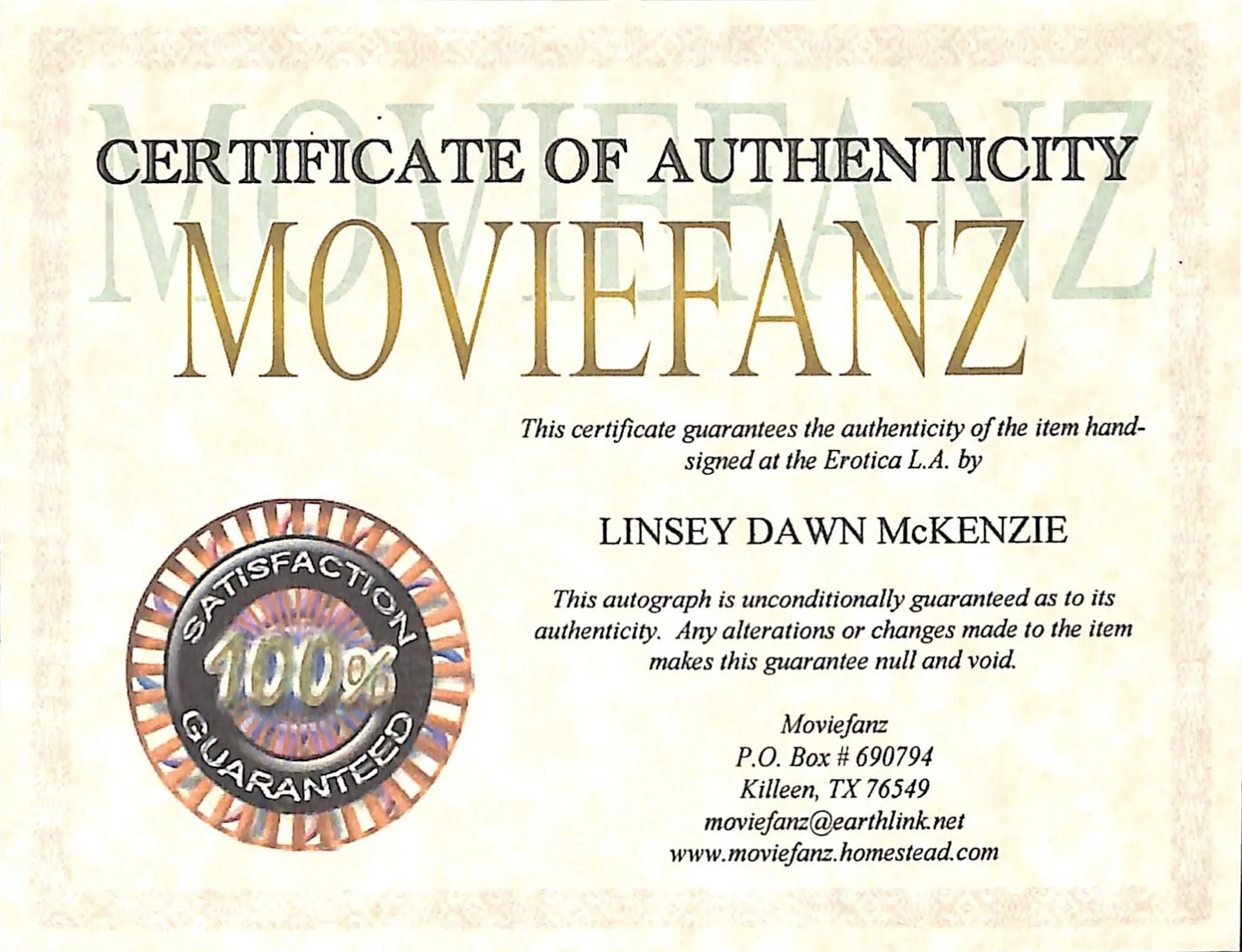 Linsey Dawn McKenzie — Linsey Dawn McKenzie Adult Model Signed 8x10 COA, изображение 2
