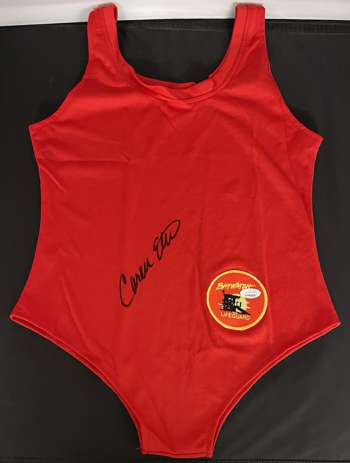 Carmen Electra — Carmen Electra Baywatch Signed Red Swimsuit Autographed JSA COA ITP Witnessed