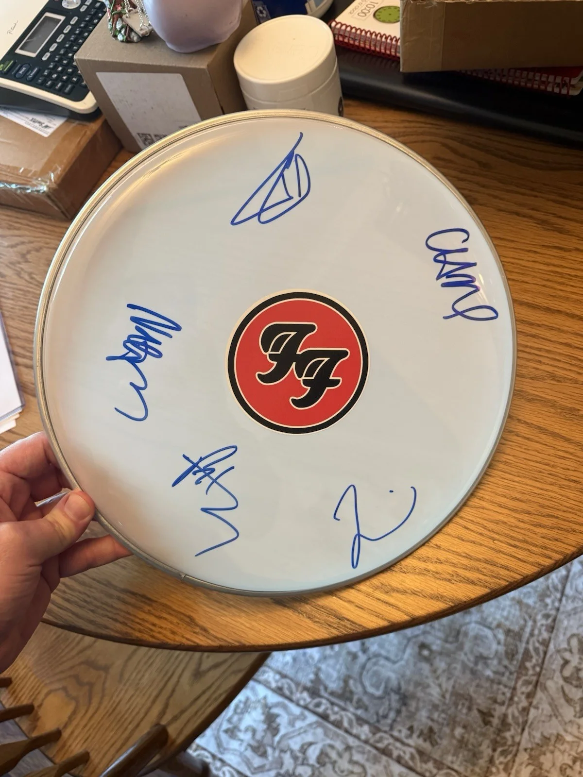 Foo Fighters (x5)Signed Autograph Drumhead Dave Grohl Taylor Hawkins ,PSA 9, image 3