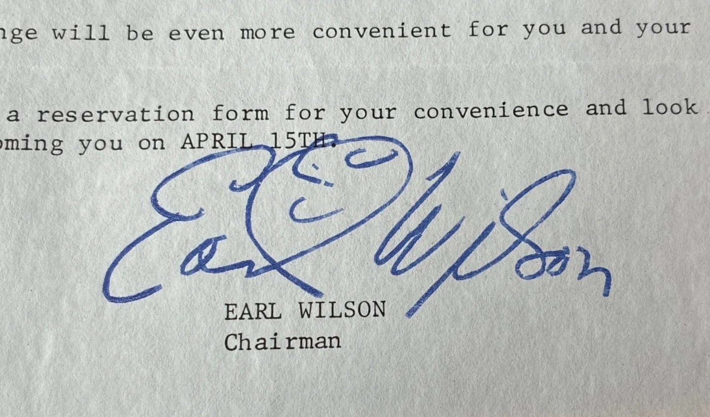 Earl Wilson — Earl Wilson Signed 1973 Letter George Jessel 75th Birthday New York Hilton, изображение 3