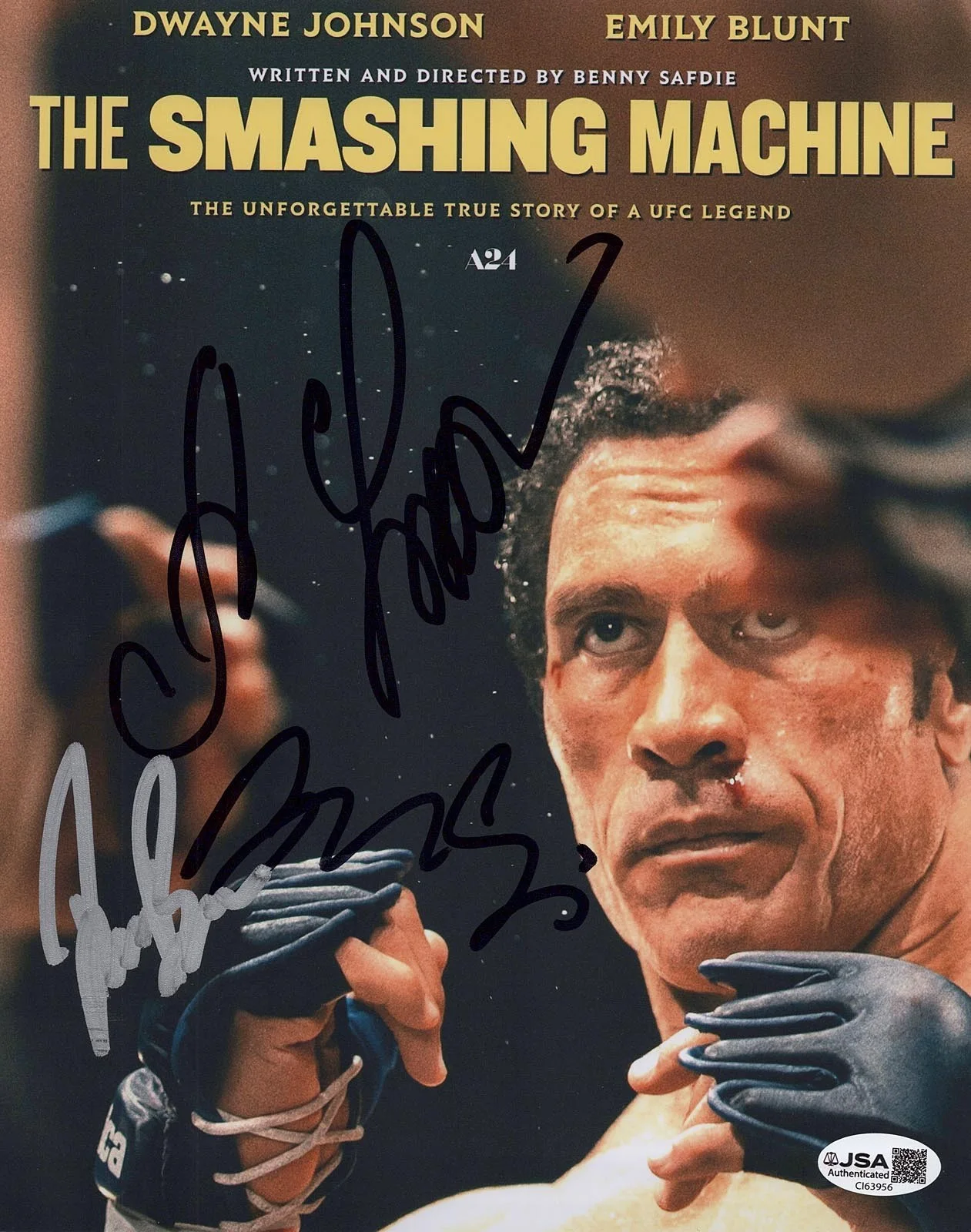 Benny Safdie, Oleksandr Usyk, Ryan Bader — Benny Safdie, Oleksandr Usyk, +1 signed THE SMASHING MACHINE 8x10 Photo JSA COA, изображение 5