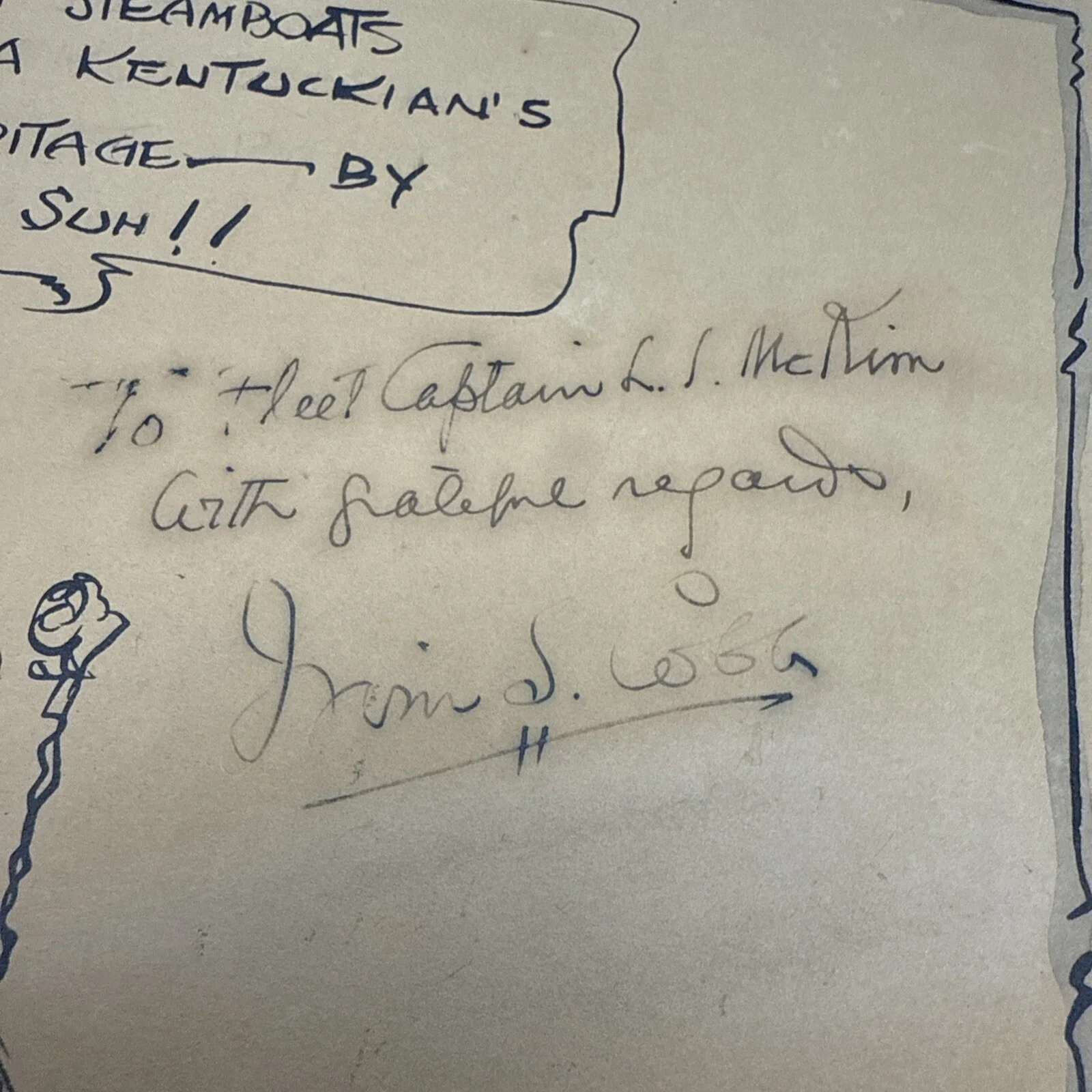 Will Rogers — Will Rogers &Irvin S. Cobb Autographed Caricatures From Steamboat Round the Bend, изображение 2