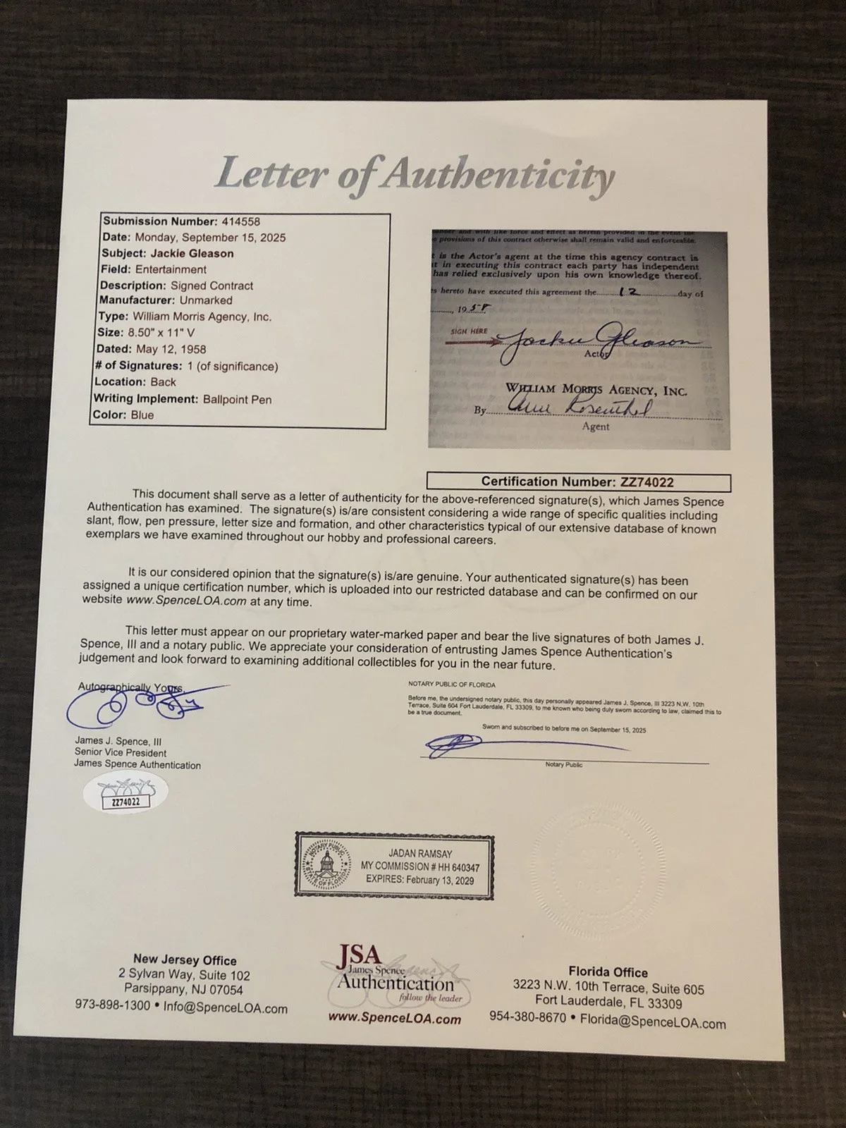 Jackie Gleason Signed 1958 Television Contract (JSA), image 3