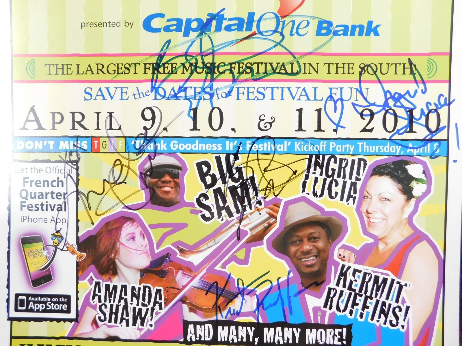 2010 NEW ORLEANS "FRENCH QUARTER FEST" signed POSTER - SAM-KERMIT-AMANDA-INGRID, image 2