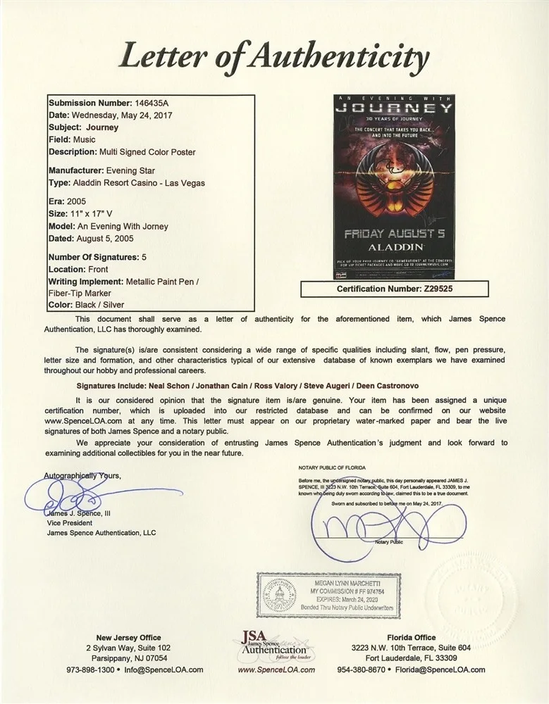 Journey 2005 concert tour signed x5 autographed GIG Poster JSA authenticity, изображение 2